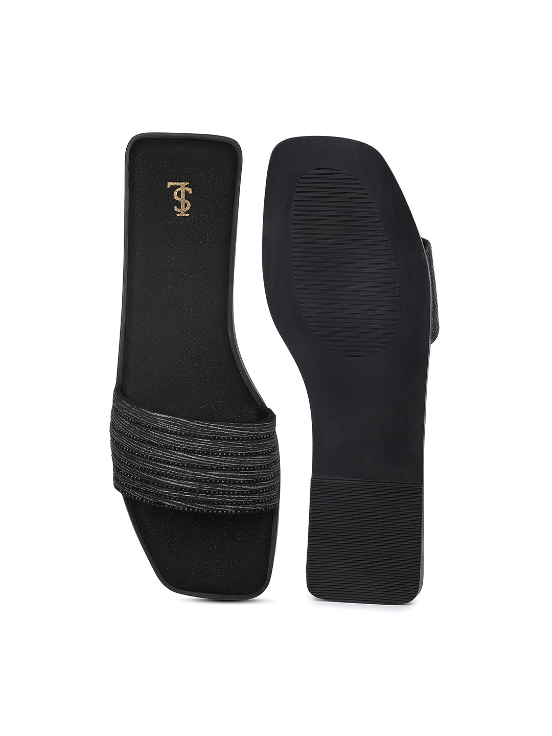 Women's Stardust Black Elegant Flat Sandals
