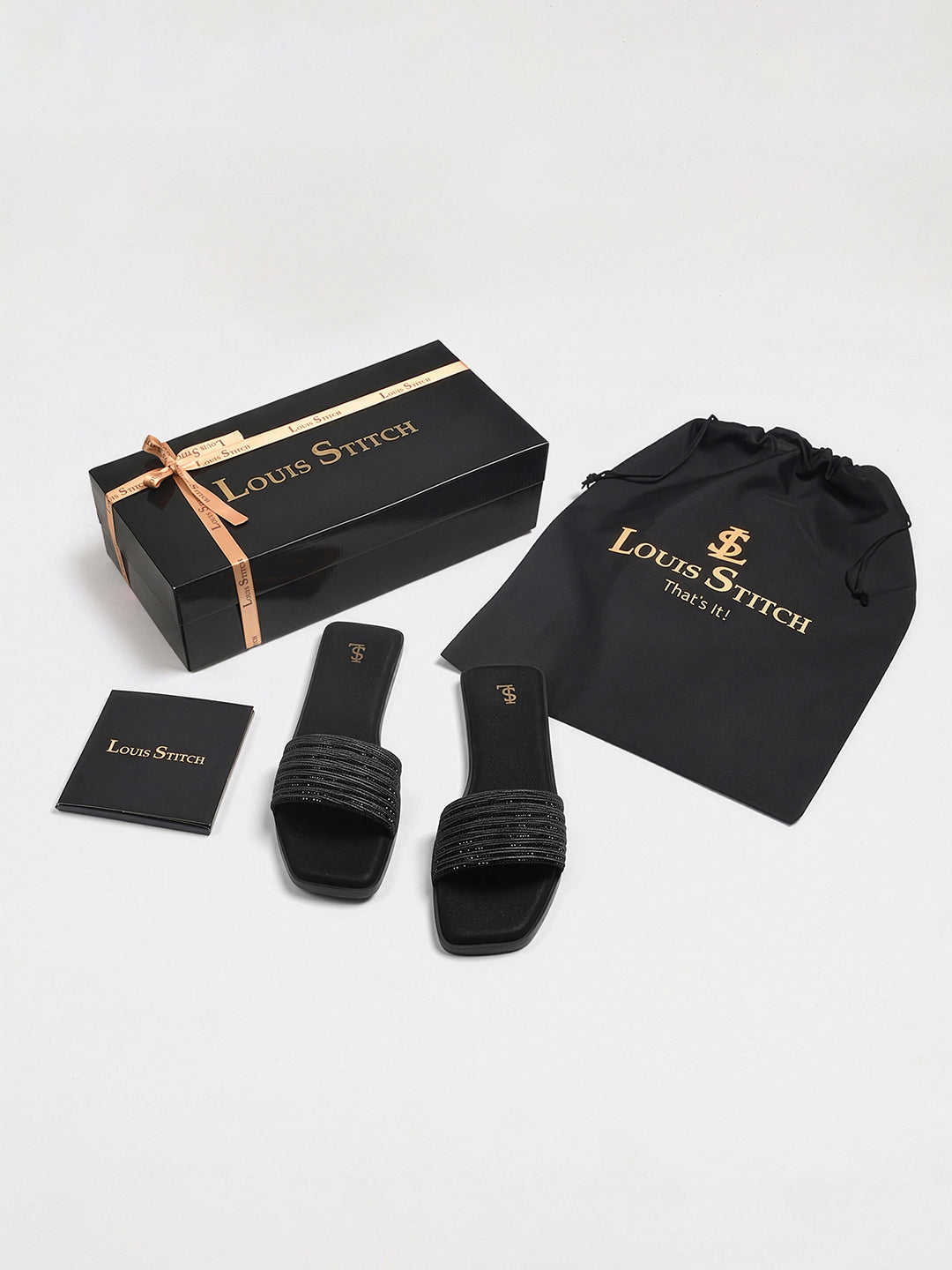 Women's Stardust Black Elegant Flat Sandals
