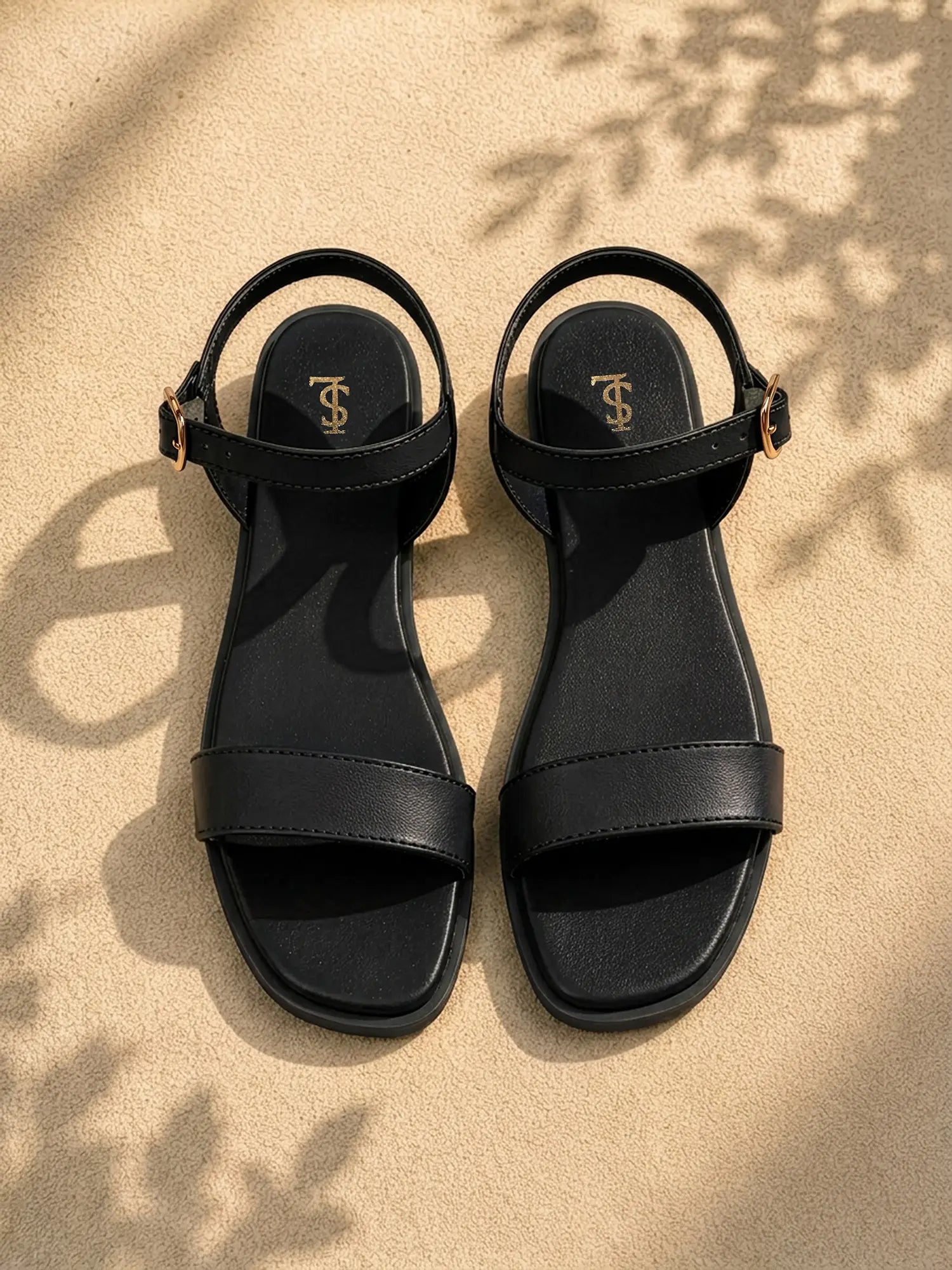 Women's Black Slip-On Flat Sandals