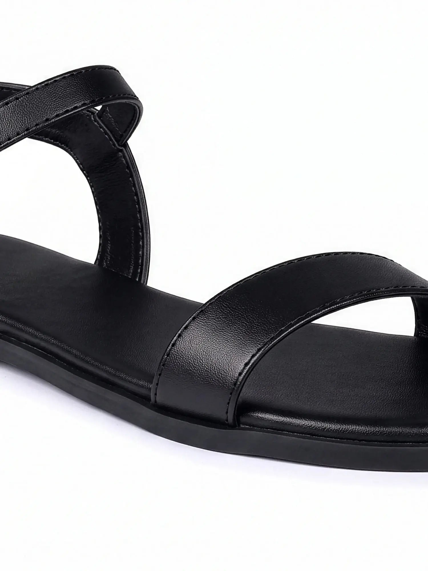 Women's Black Slip-On Flat Sandals