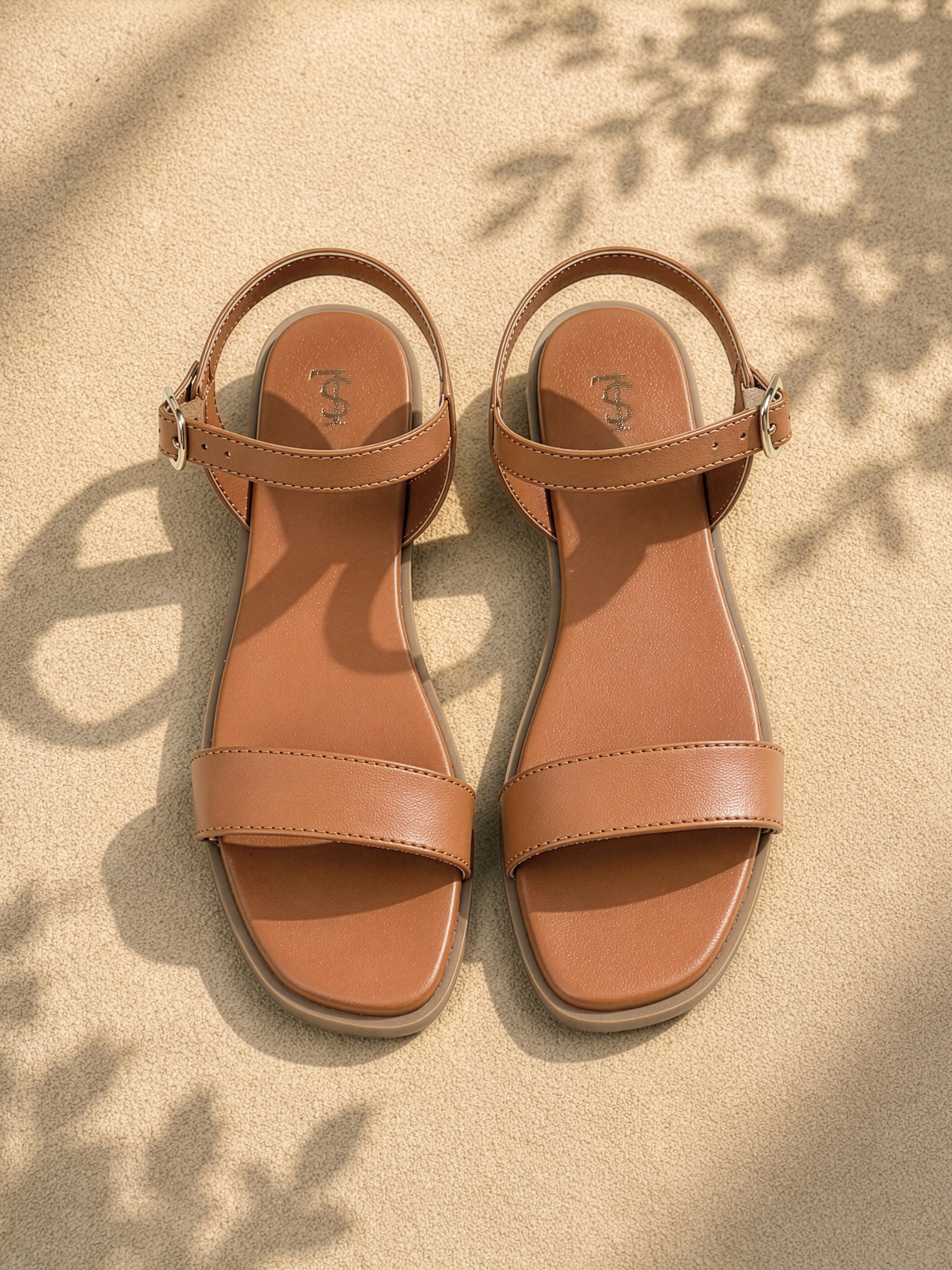 Women's Tan Slip-On Flat Sandals
