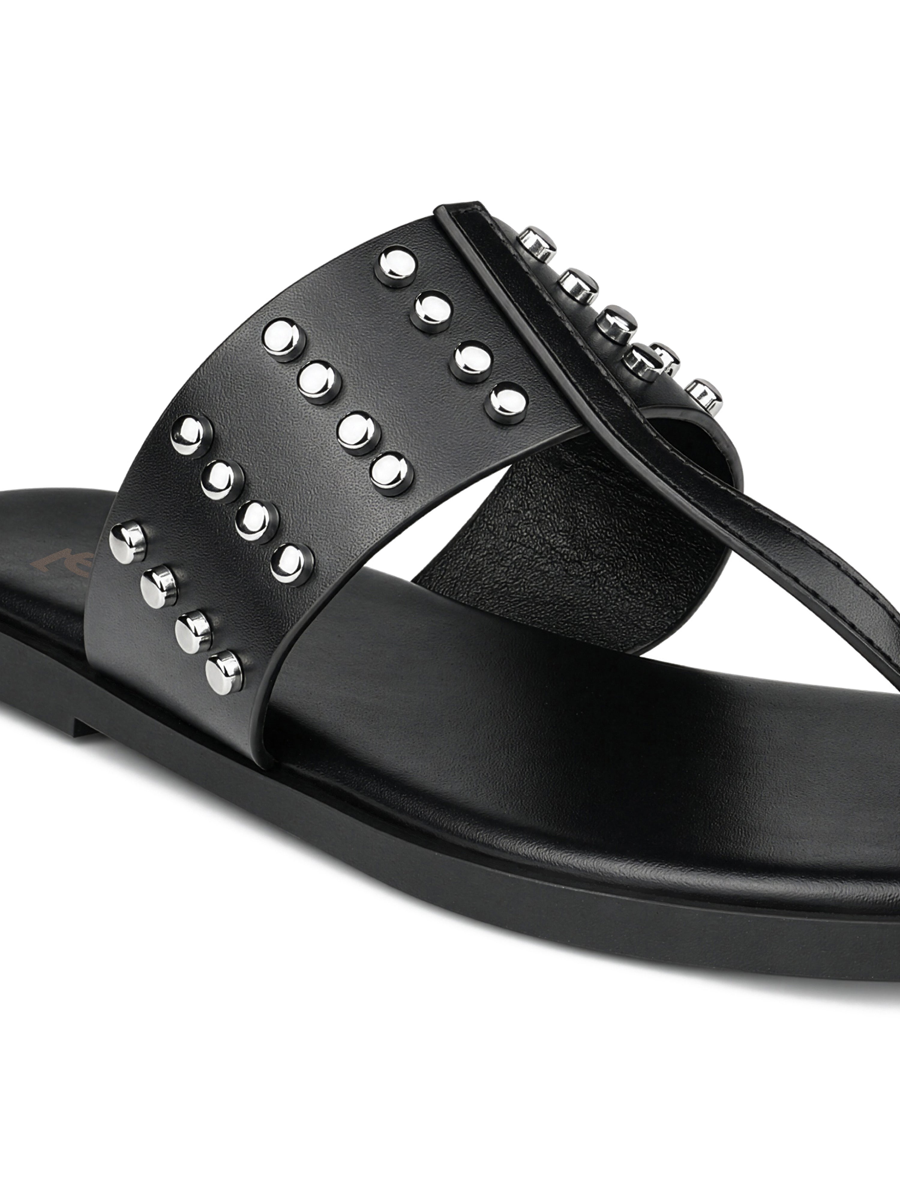 Women's Black Toe-Ring Embellished Beads Sandals