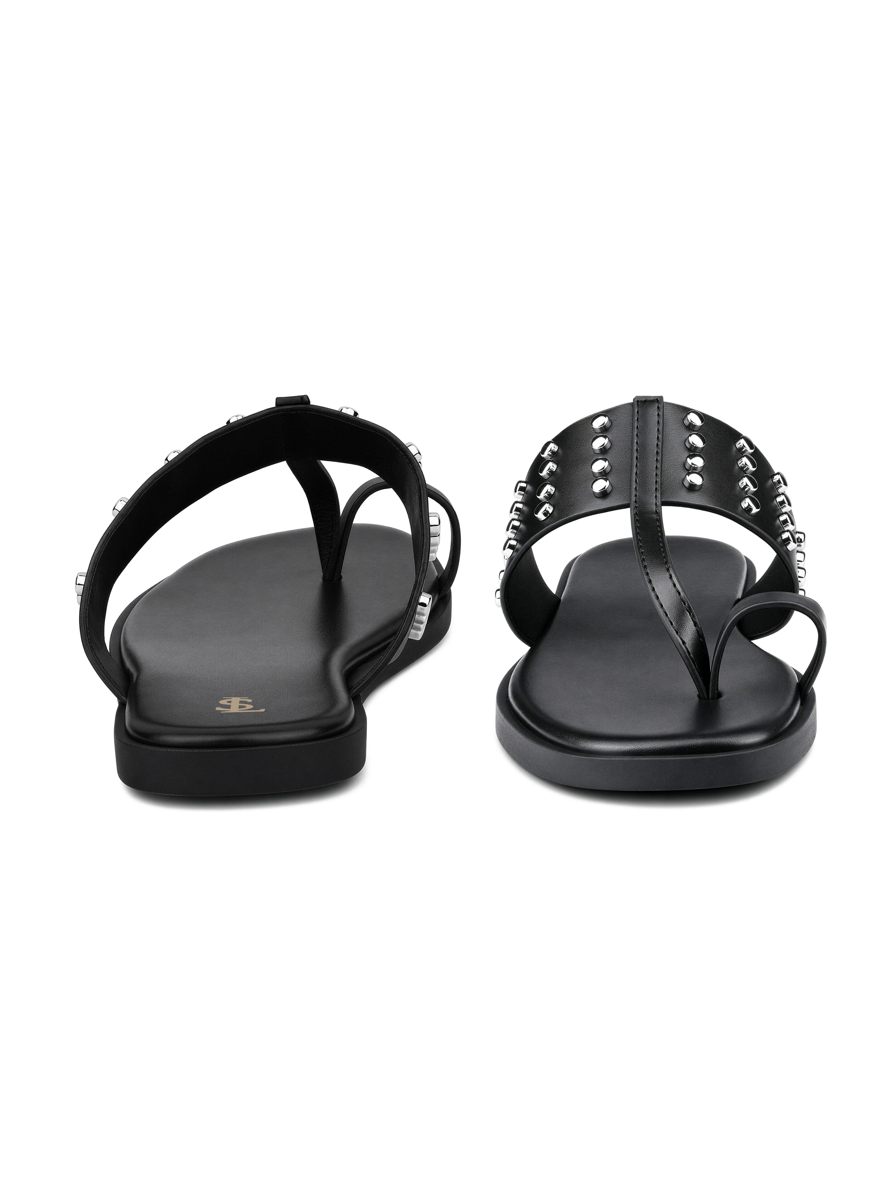 Women's Black Toe-Ring Embellished Beads Sandals