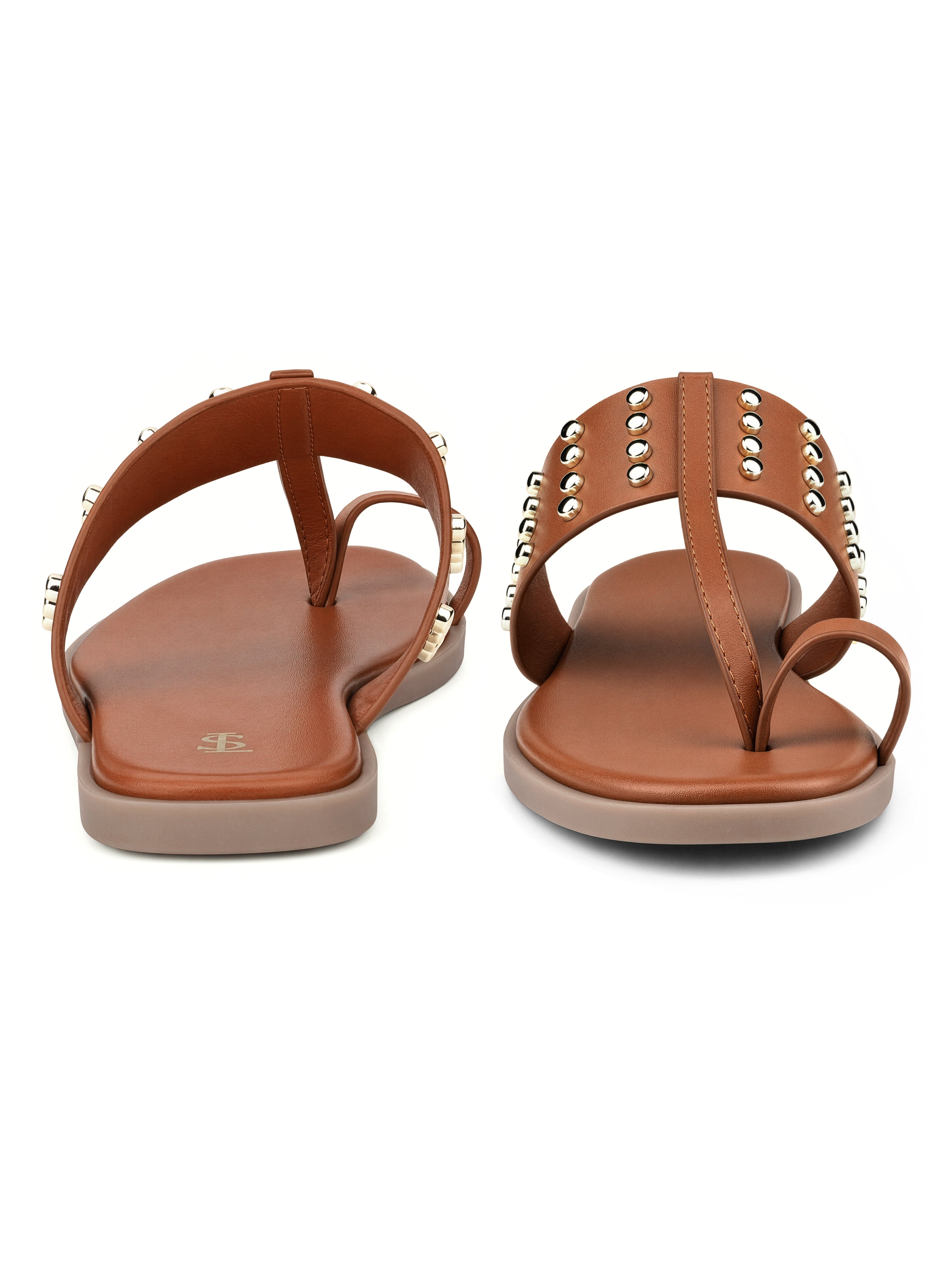 Women's Tan Toe-Ring Embellished Beads Sandals