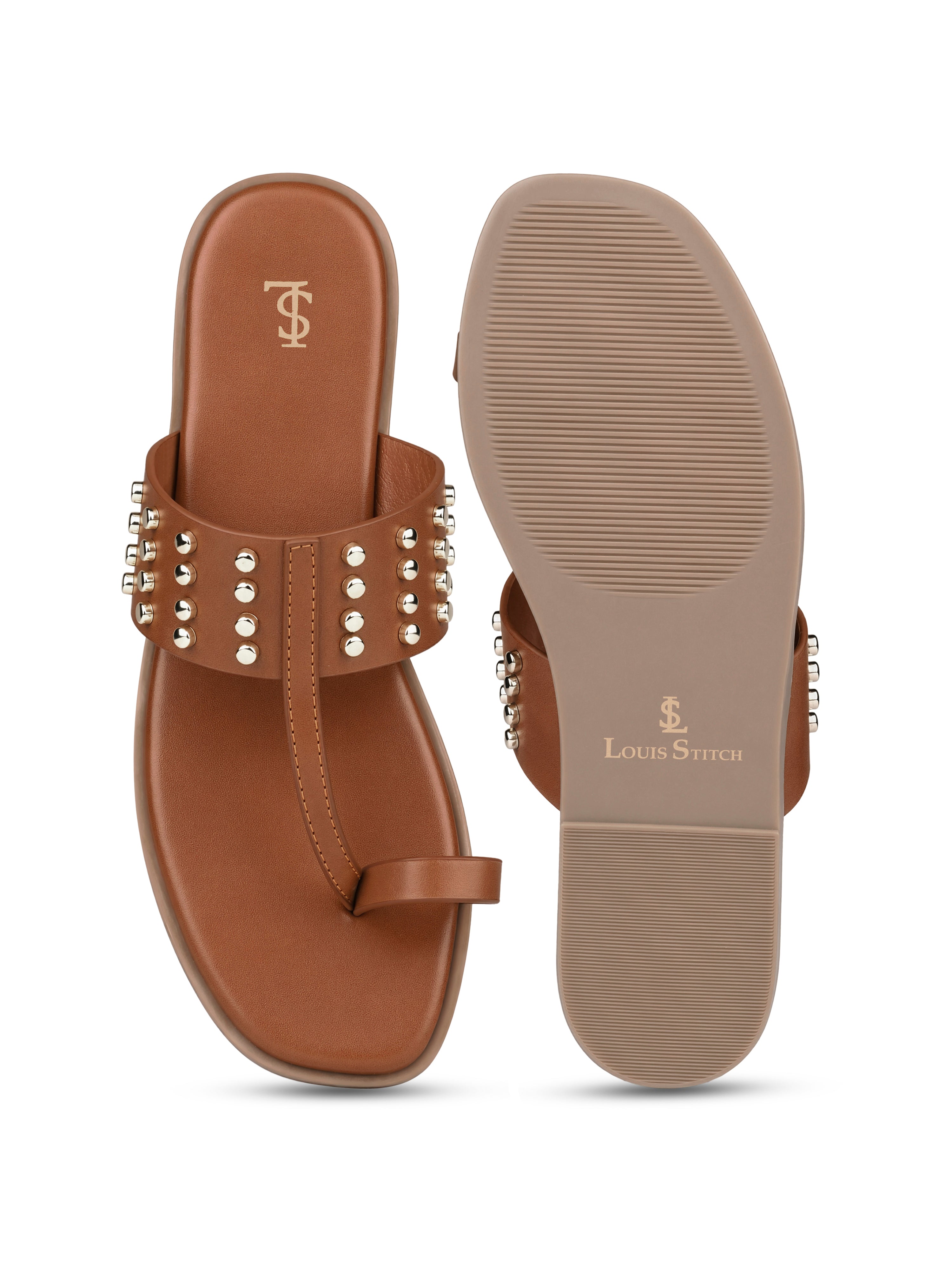 Women's Tan Toe-Ring Embellished Beads Sandals