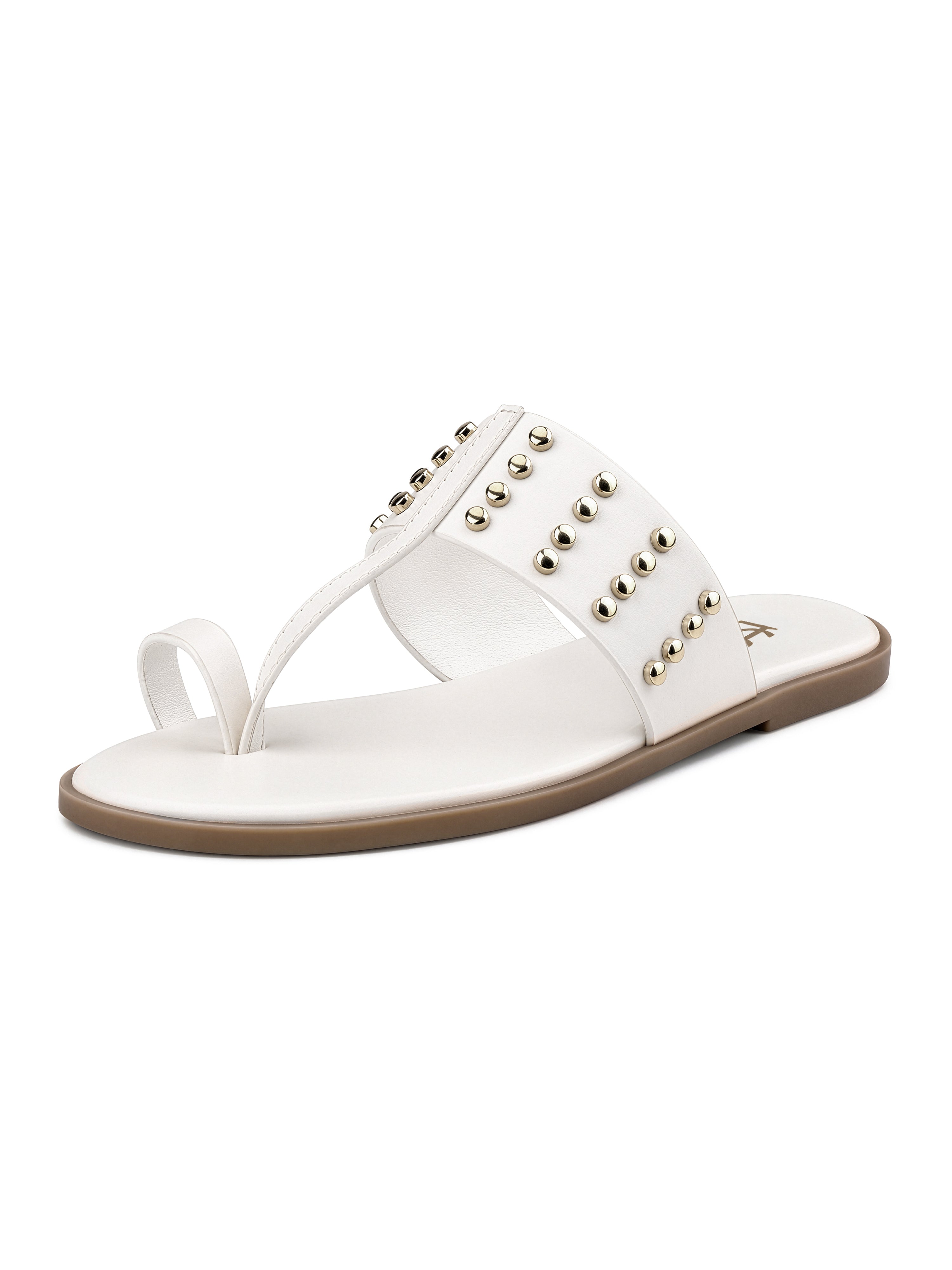 Women's White Toe-Ring Embellished Beads Sandals