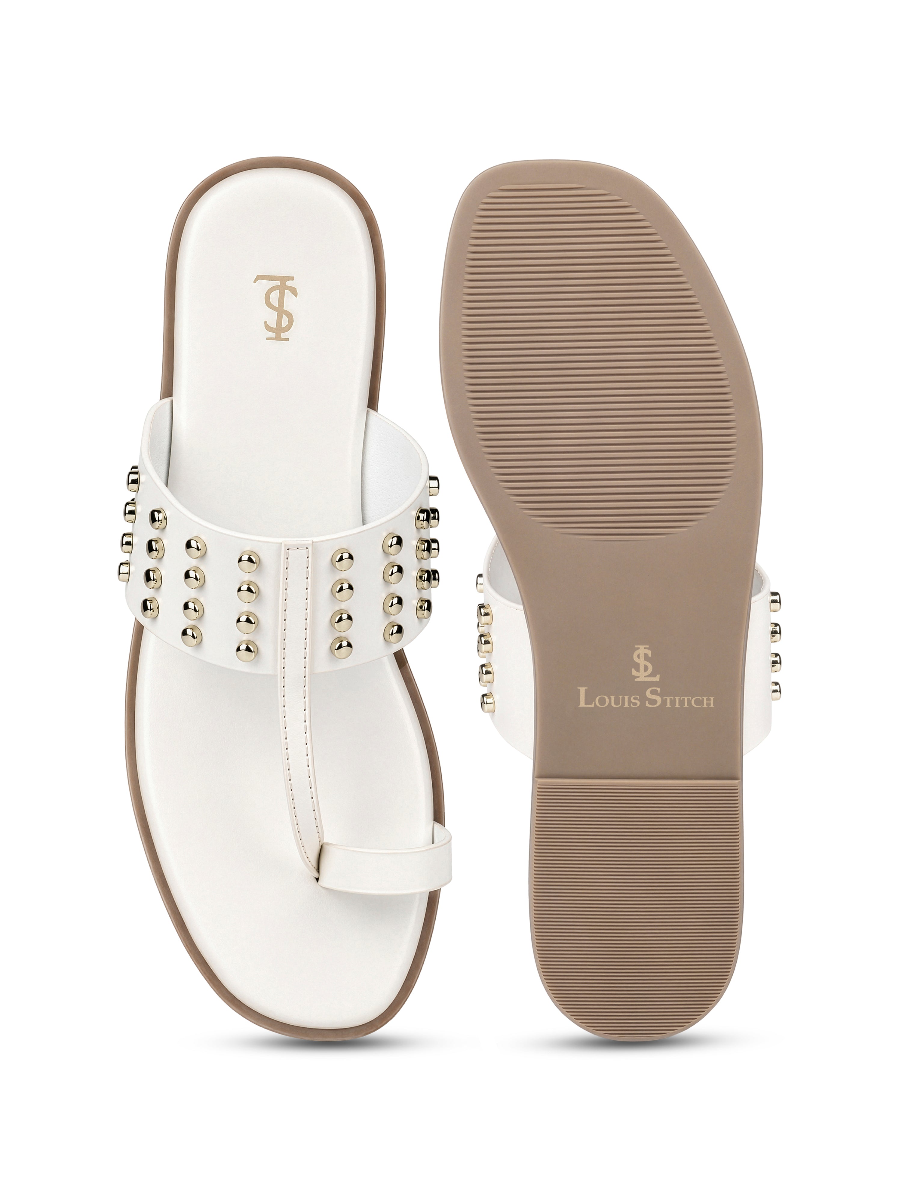 Women's White Toe-Ring Embellished Beads Sandals
