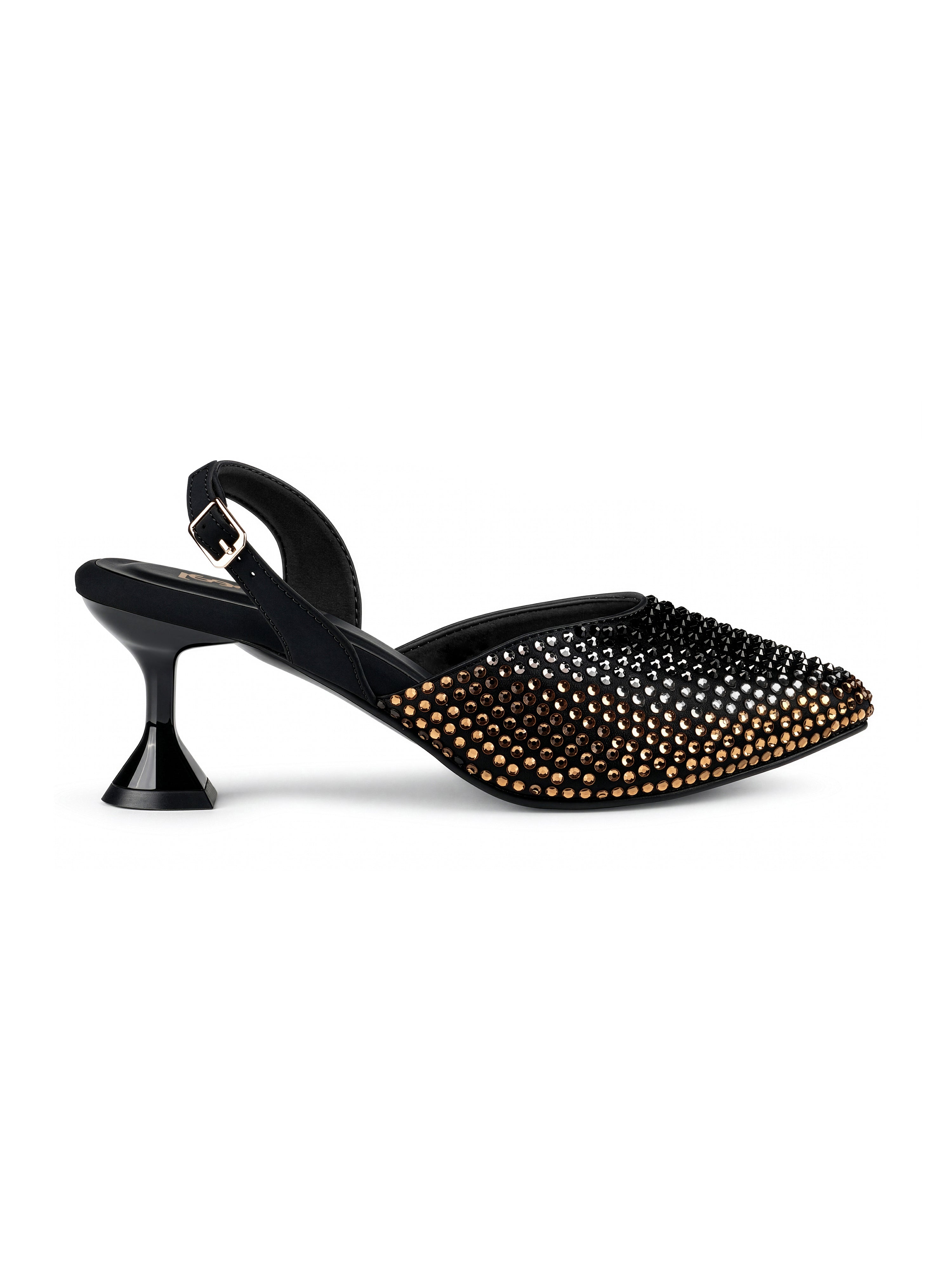 Women's Black Rhinestone Slingback Heel Sandals