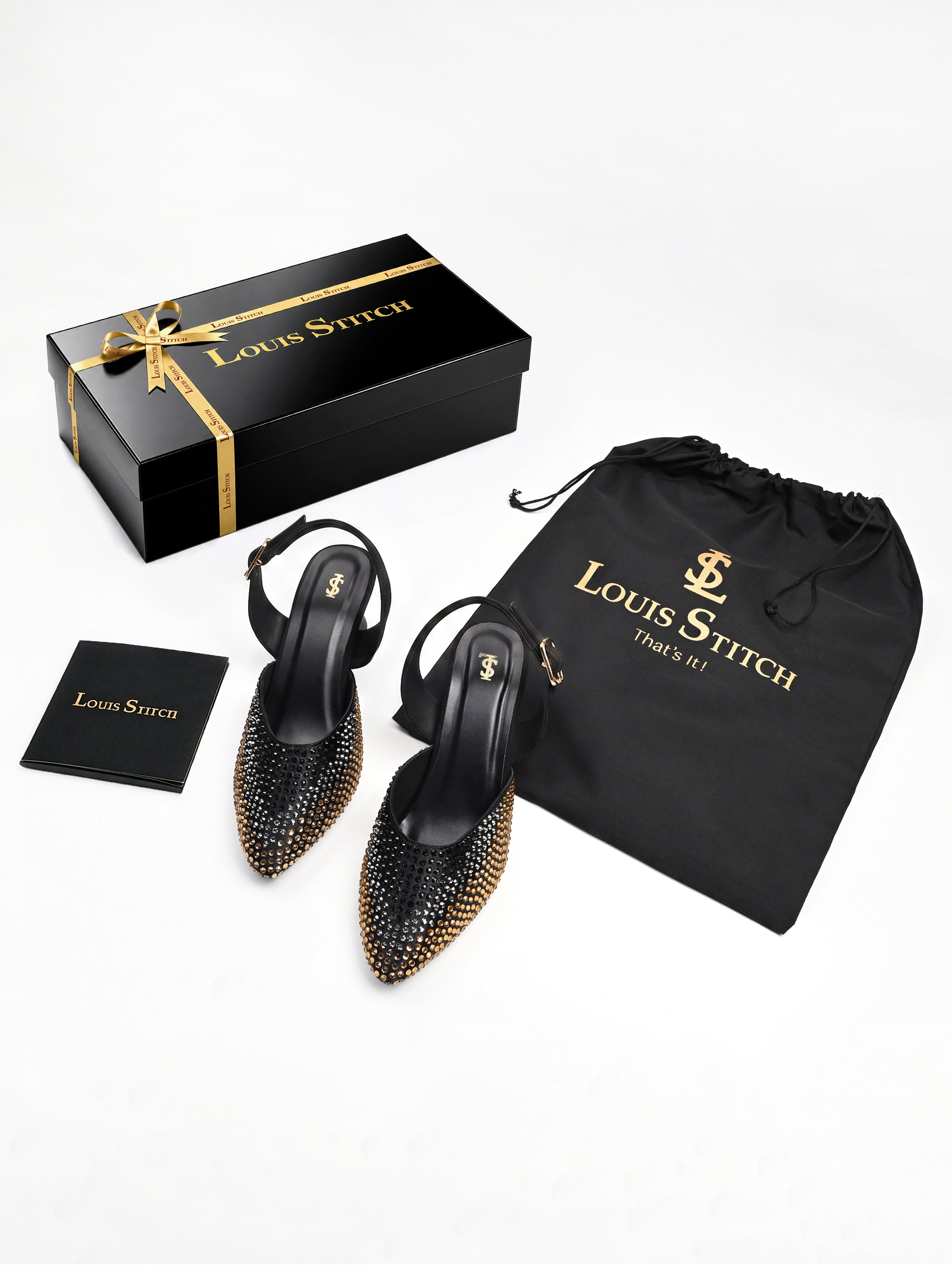 Women's Black Rhinestone Slingback Heel Sandals