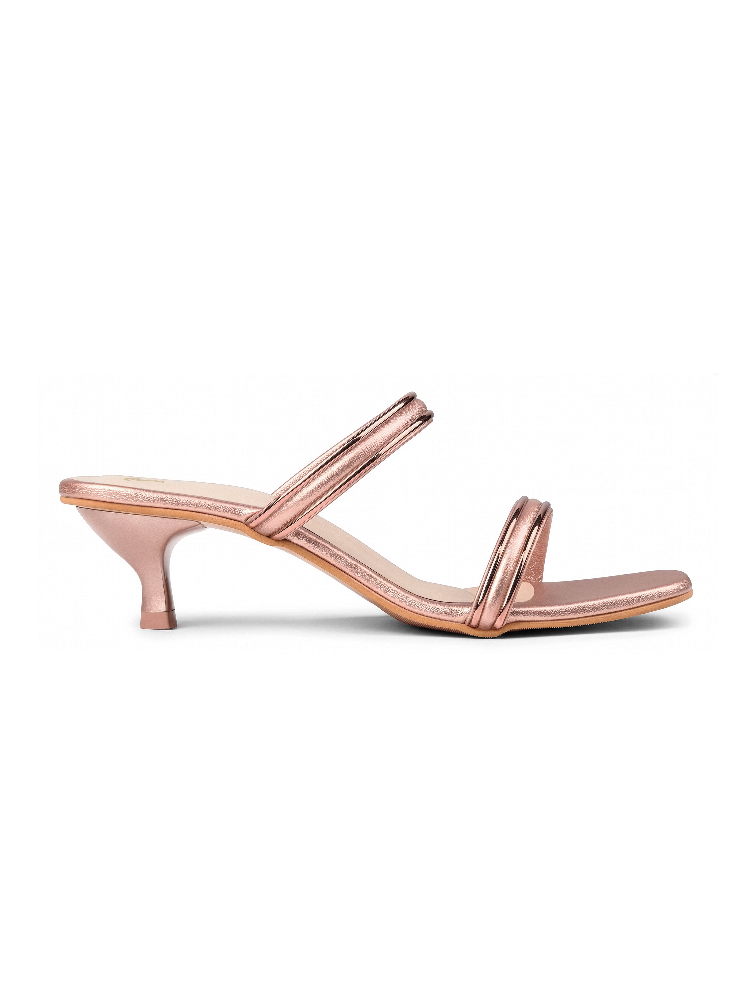 Women's Glossy Gold Dual-Strap Heel Sandals