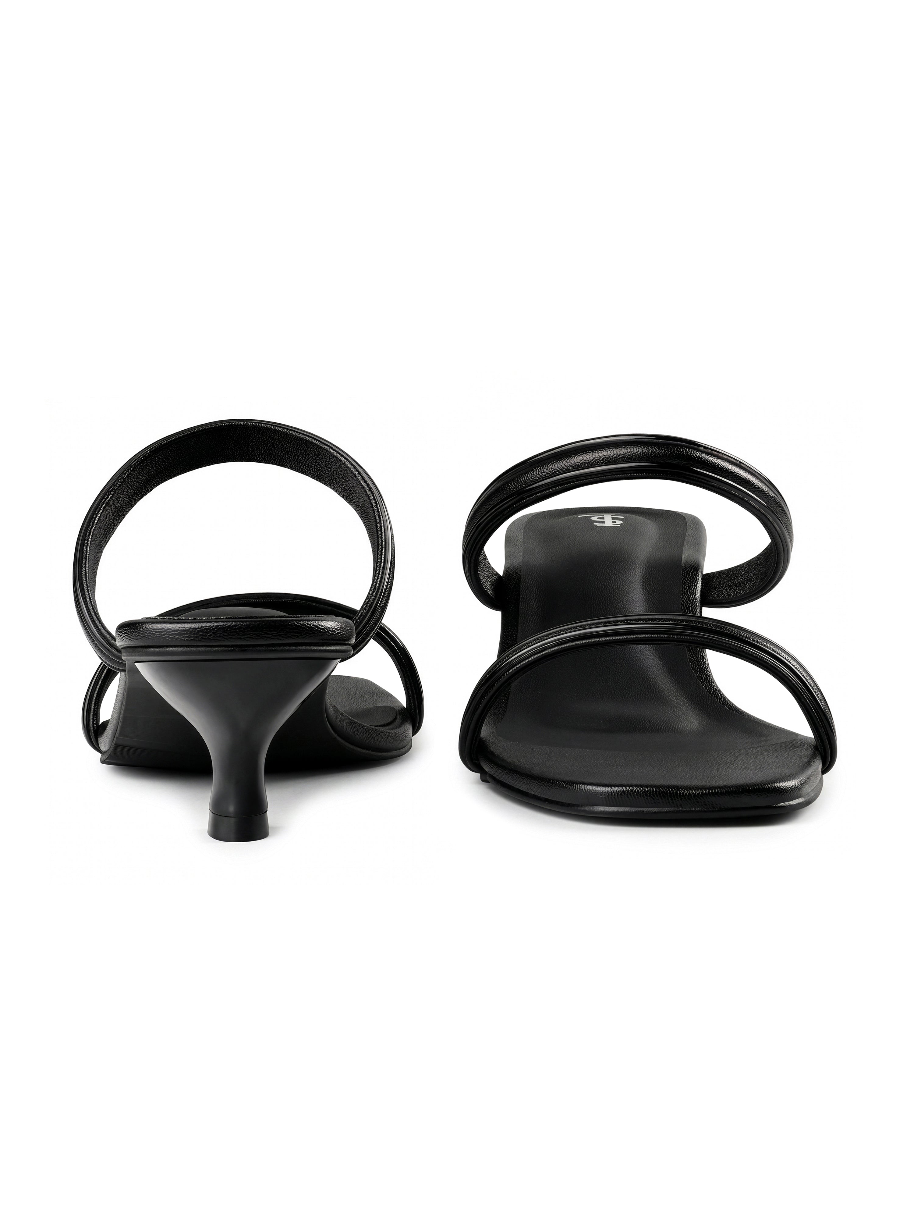 Women's Glossy Black Dual-Strap Heel Sandals