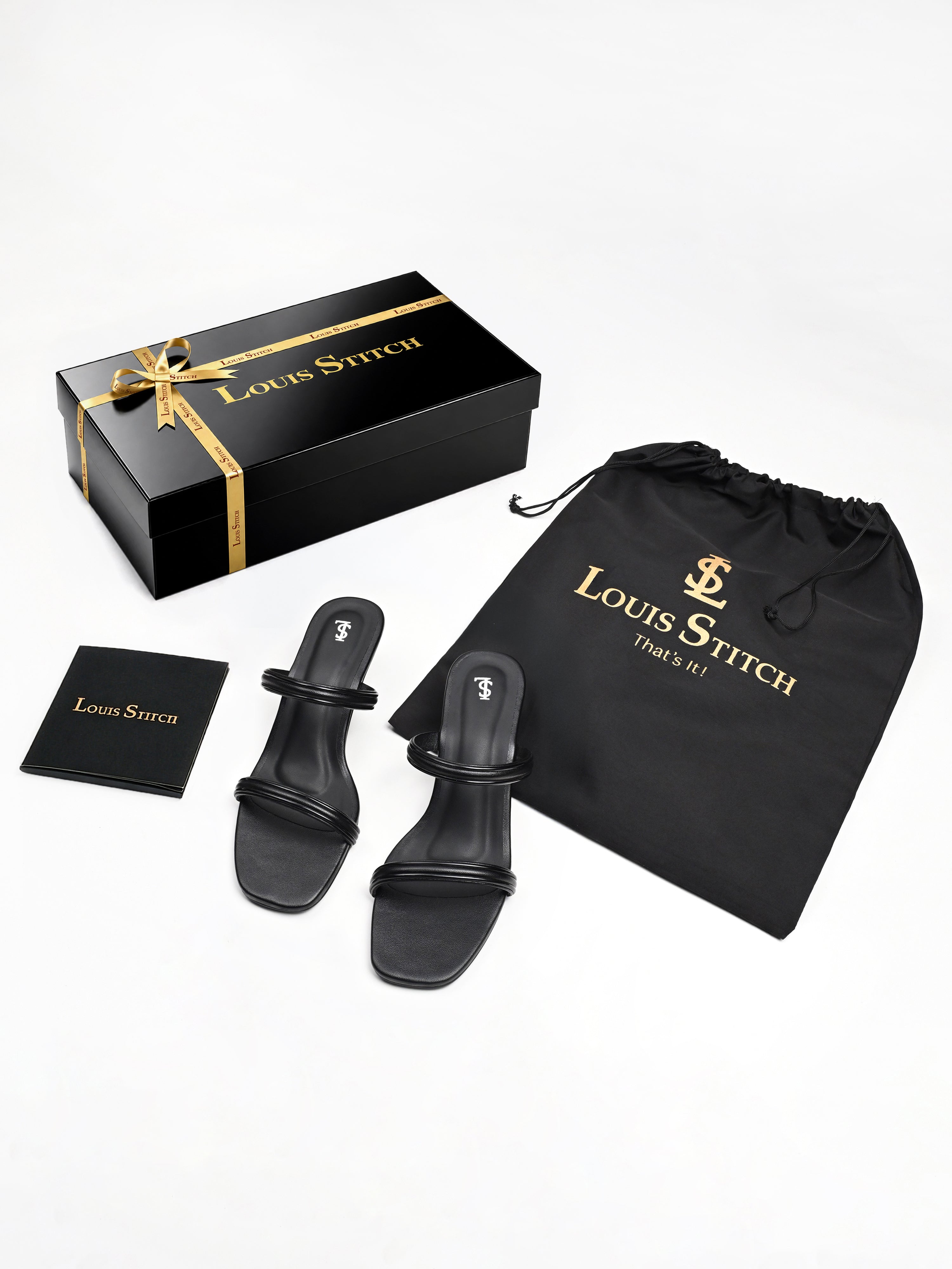 Women's Glossy Black Dual-Strap Heel Sandals