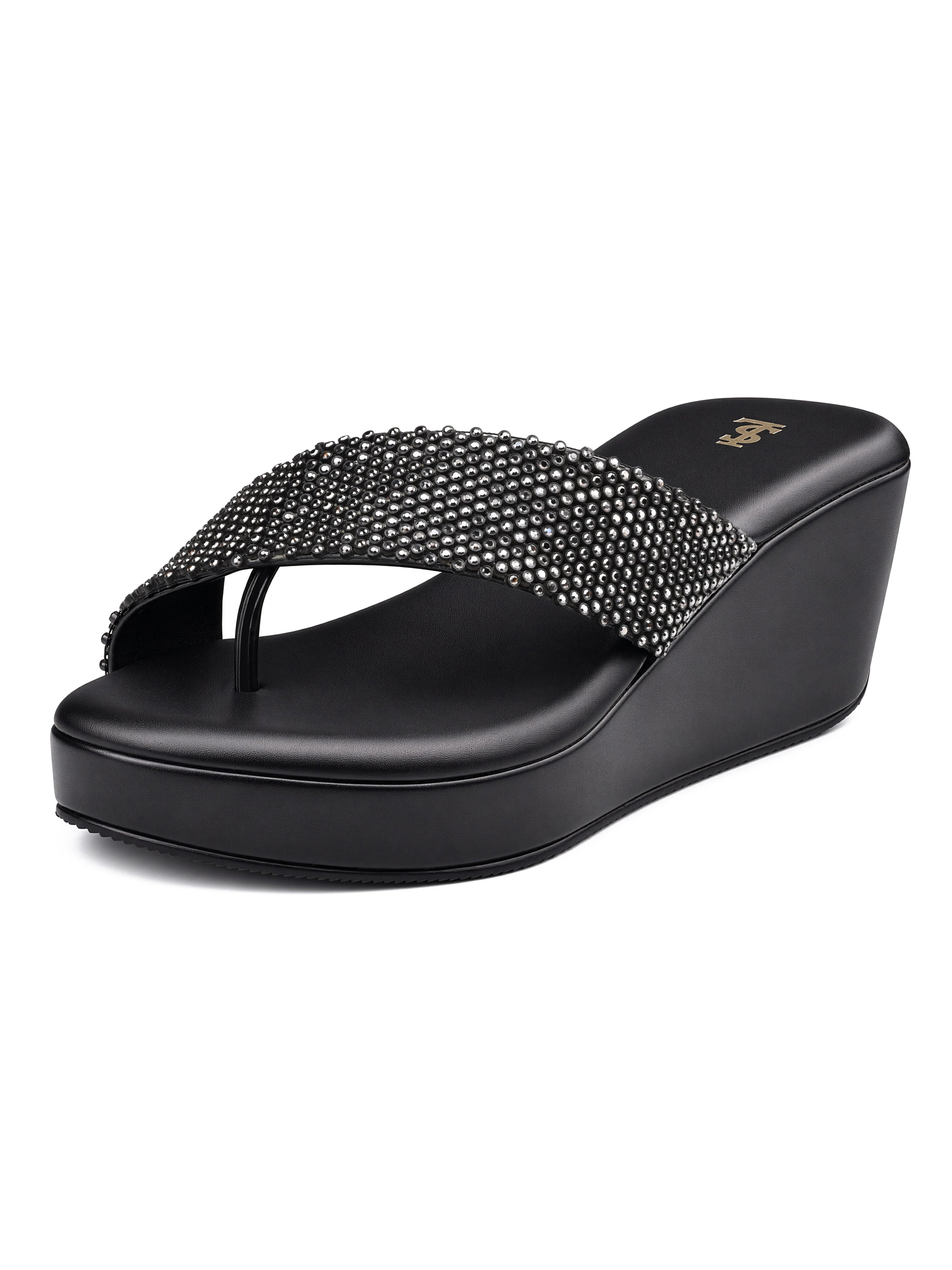 Women's Black Luxury Wedge Heel Sandals