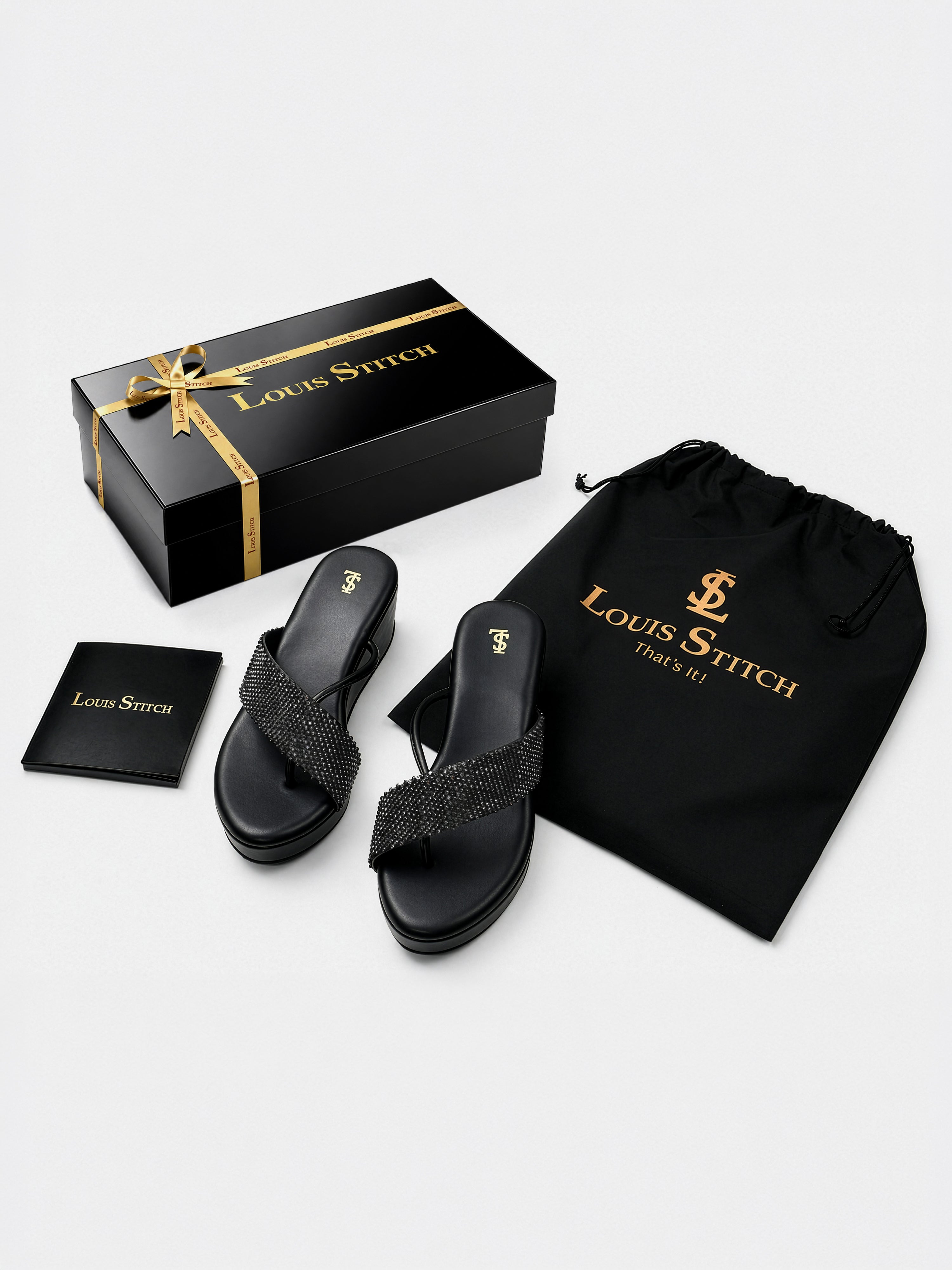 Women's Black Luxury Wedge Heel Sandals