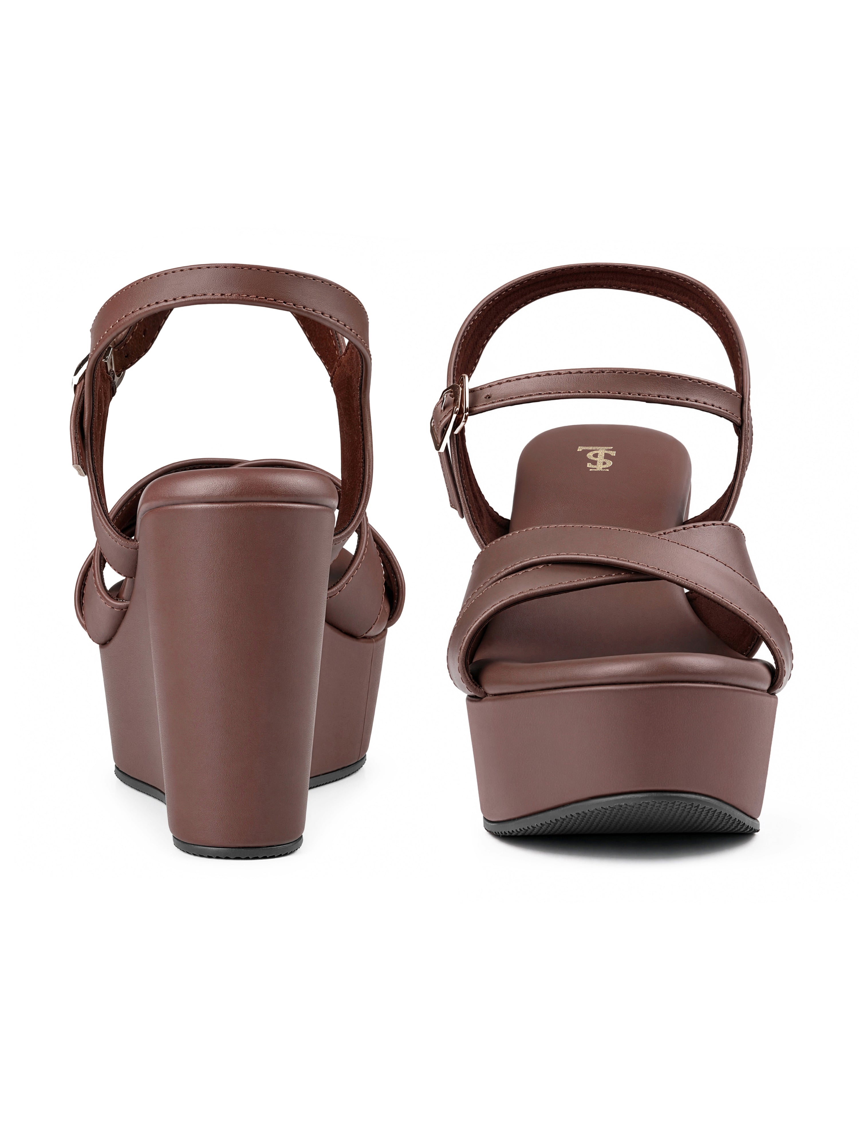Women's Brown Cross-Strap Wedge Heel Sandals