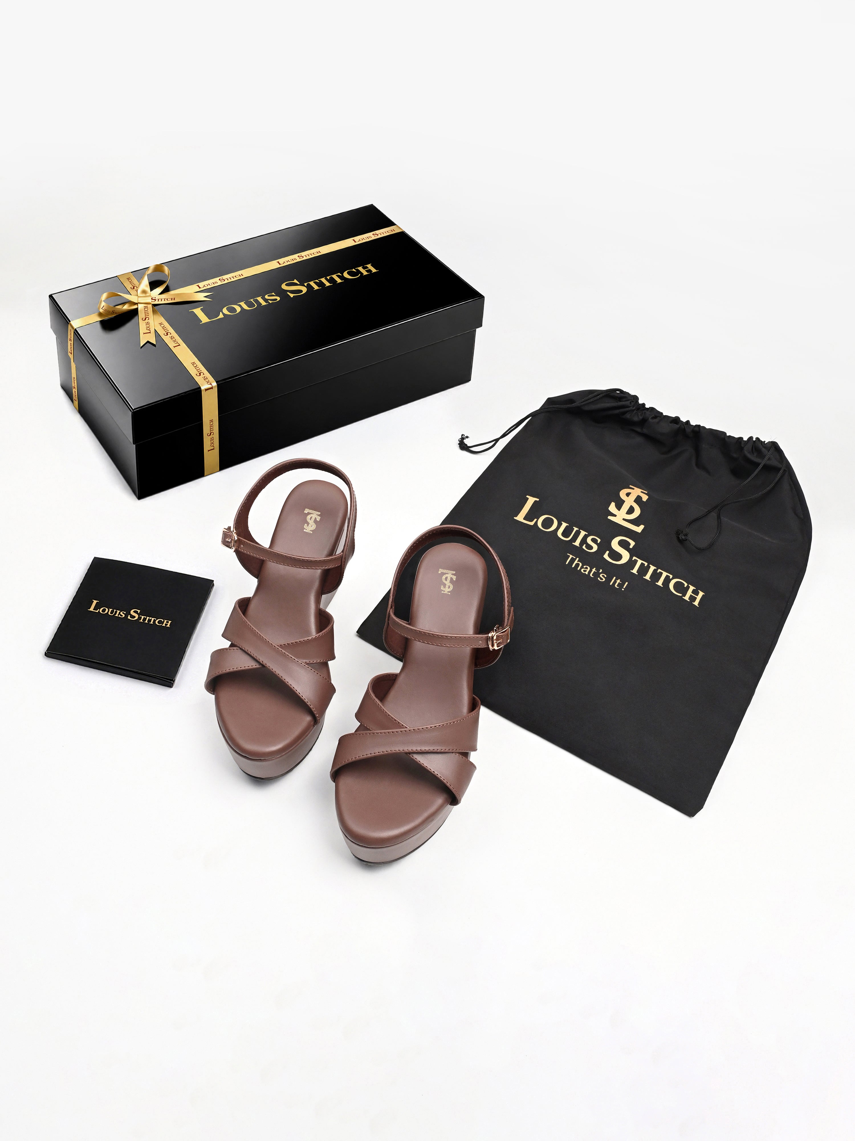 Women's Brown Cross-Strap Wedge Heel Sandals