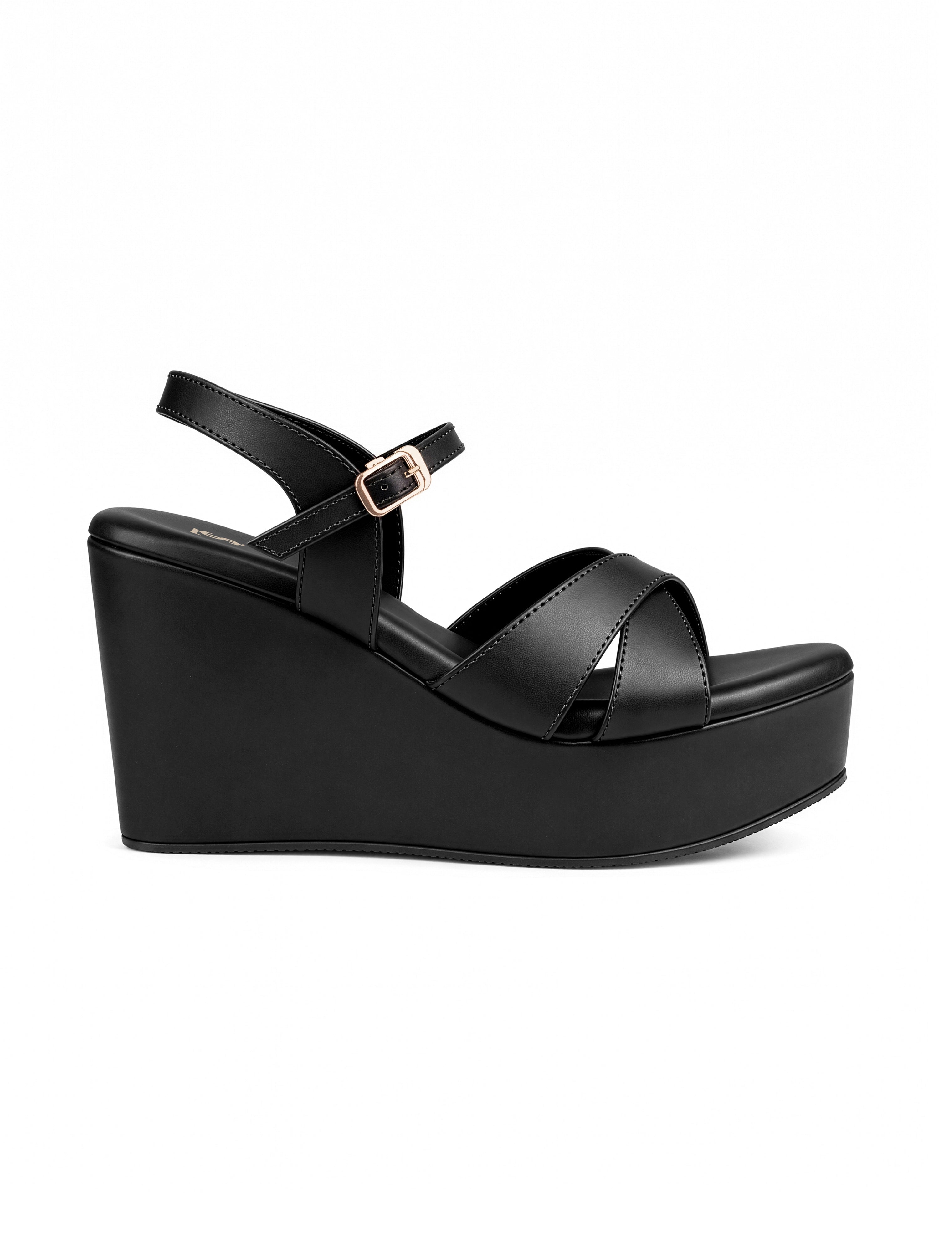 Women's Black Cross-Strap Wedge Heel Sandals