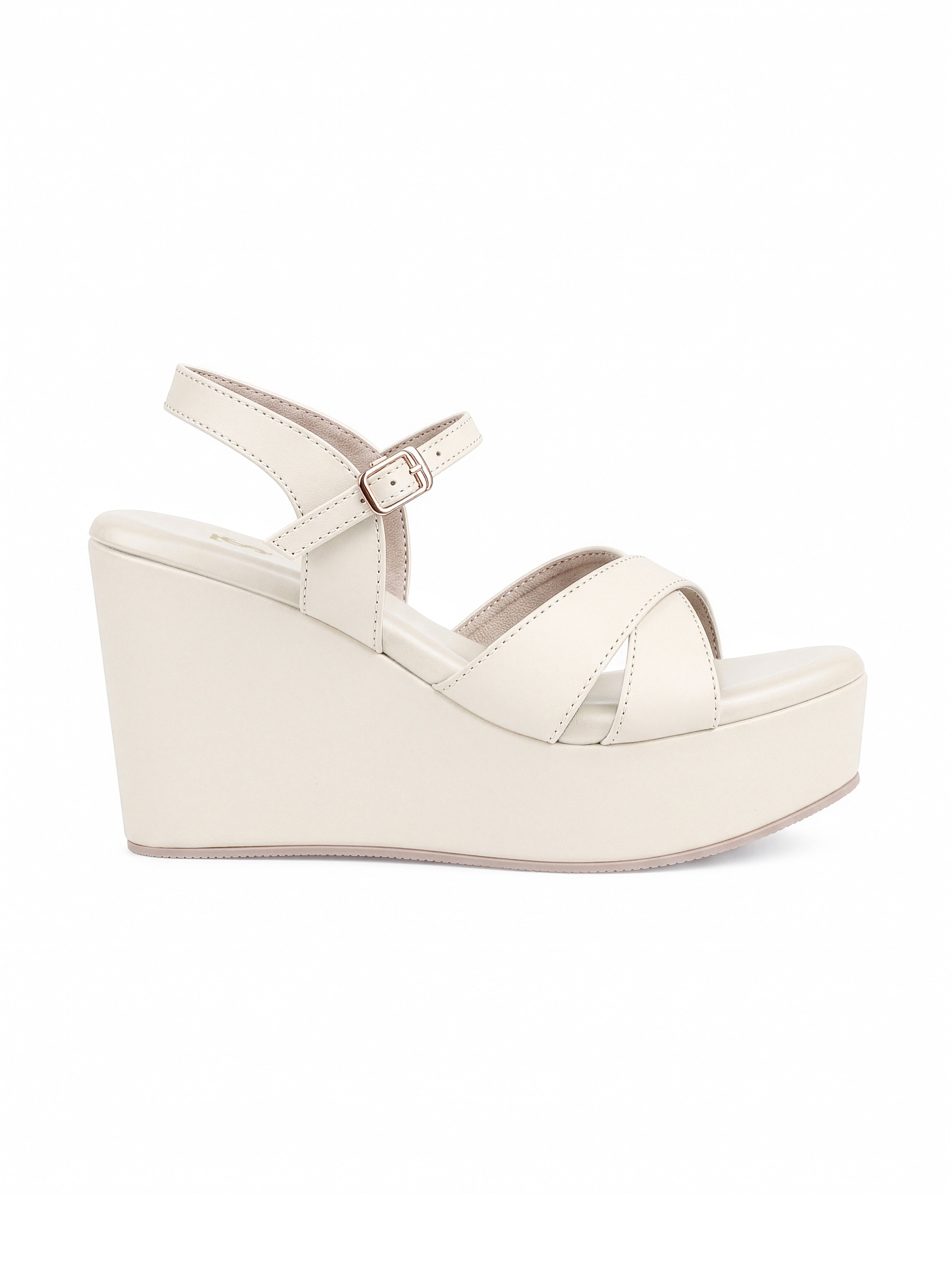 Women's White Cross-Strap Wedge Heel Sandals