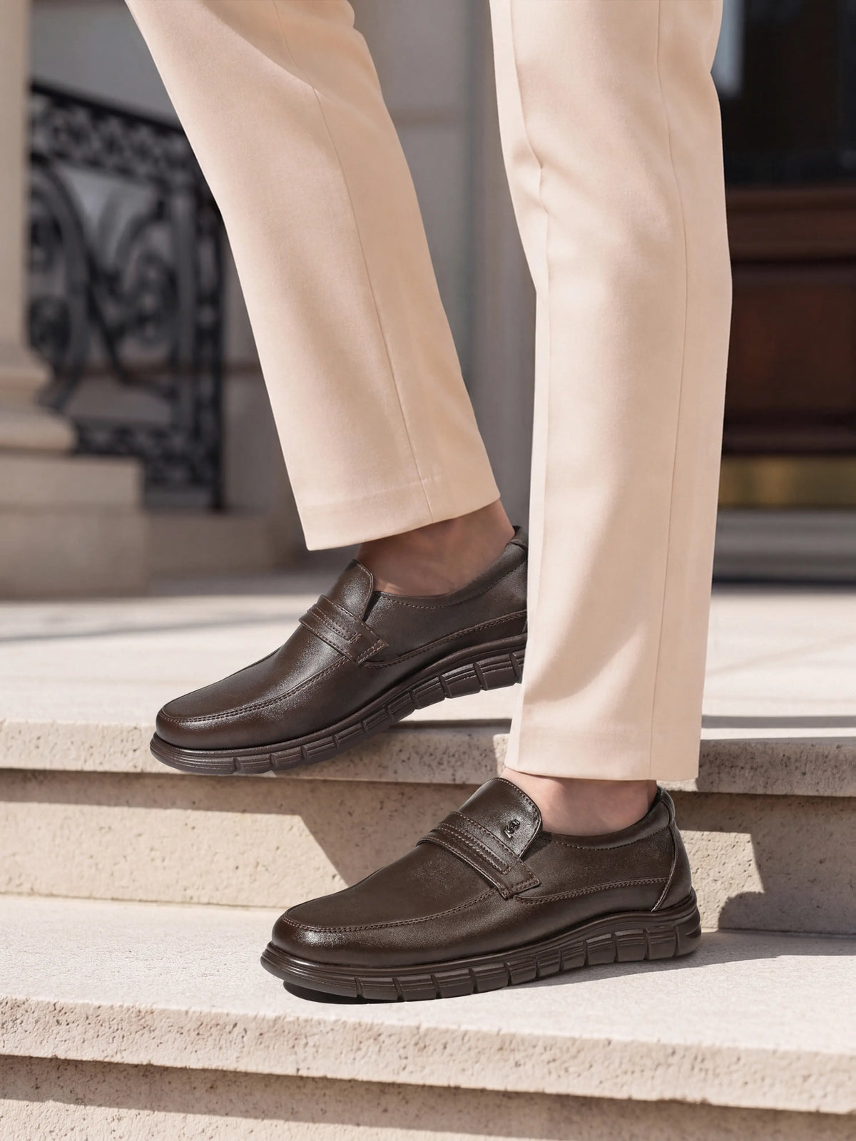 Brunette Brown Leather Comfortable Slip-On Moccasin