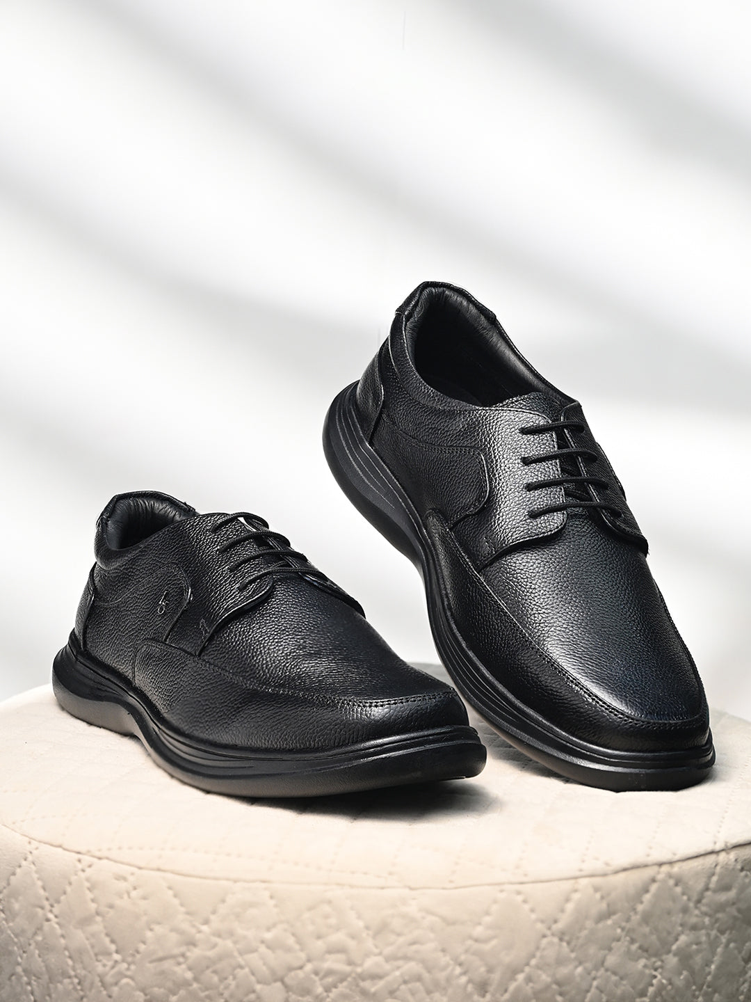 Jet Black Genuine Leather Ultra Lightweight Derby Shoes