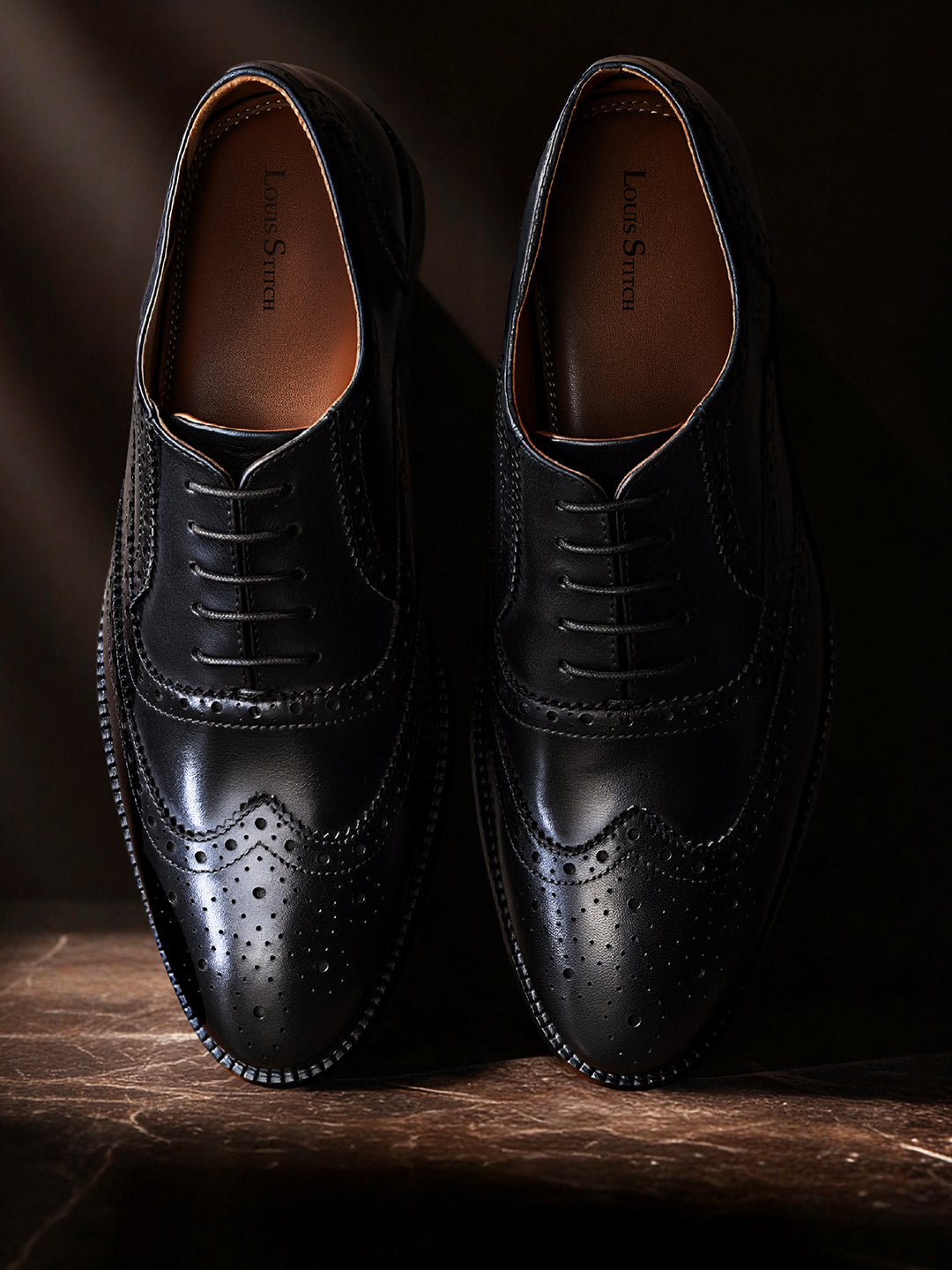 Jet Black Italian Crust Leather Formal Brogue