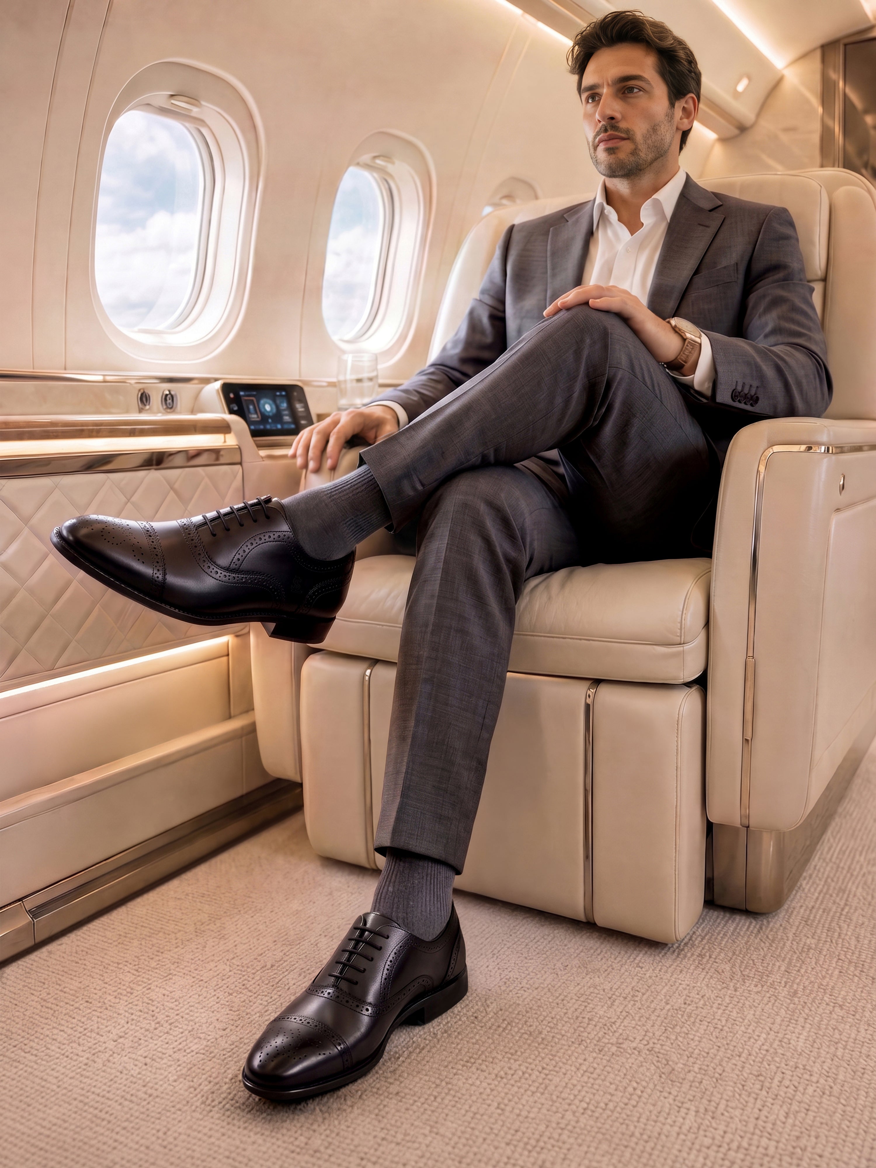 Jet Black Italian Crust Leather Formal Oxford