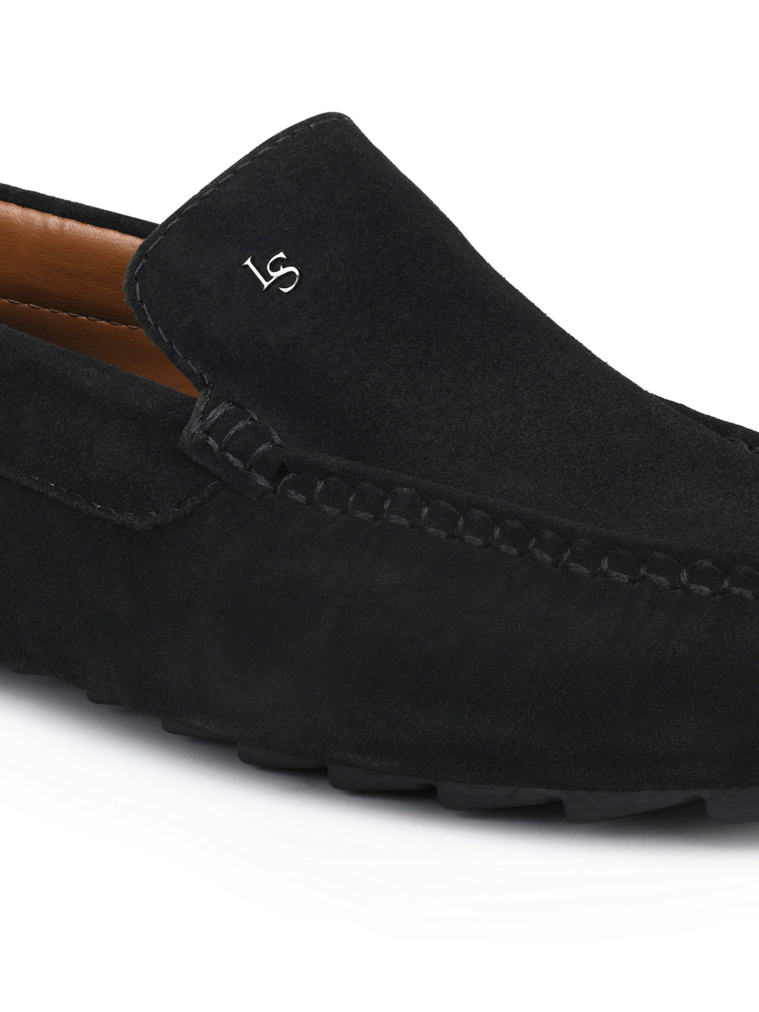 Jet Black Suede Leather Slip-On Penny Loafers