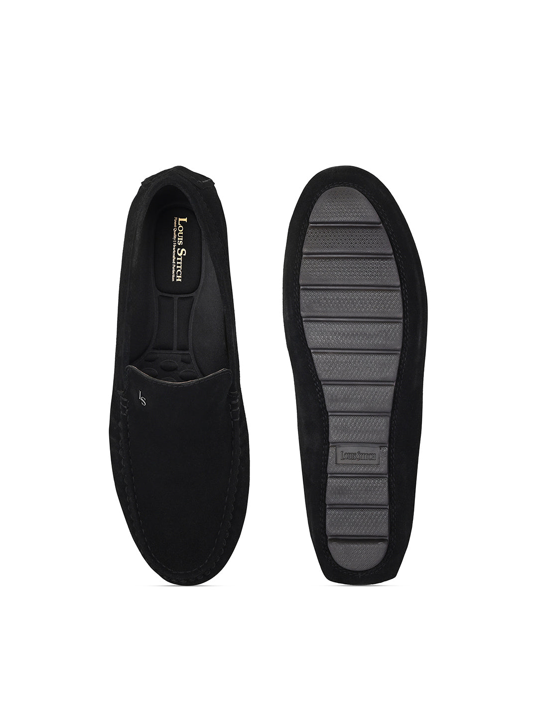 Jet Black Suede Leather Slip-On Penny Loafers