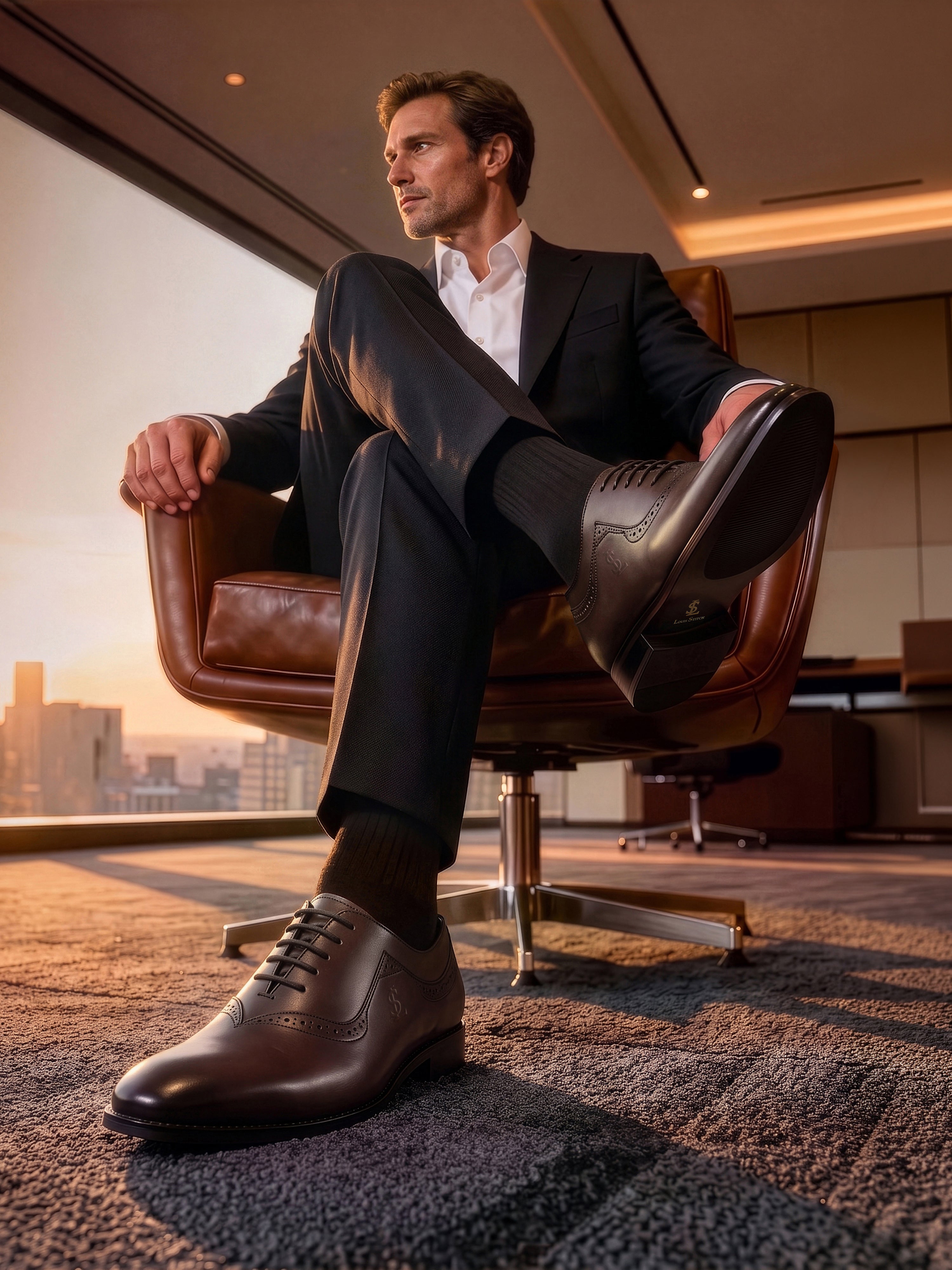 Brunette Brown Italian Crust Leather Formal Derby