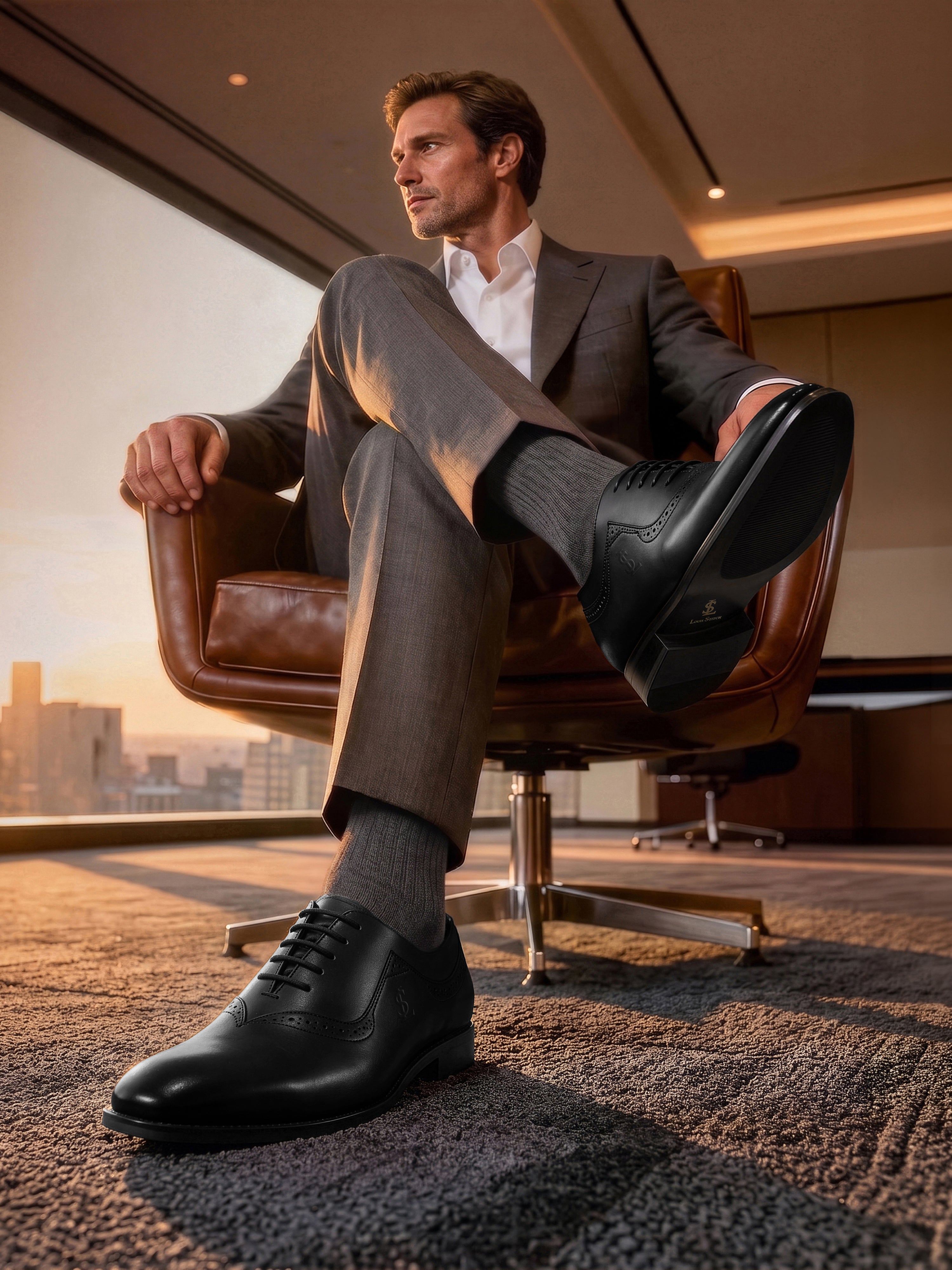 Jet Black Italian Crust Leather Formal Derby