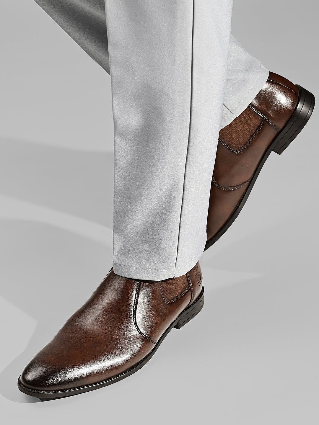 Brunette Brown Mid-Top Ankle Slip-On Chelsea Boots