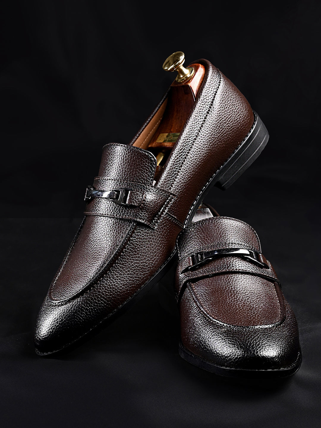 Brunette Brown Formal Slip-On Moccasin with Buckle
