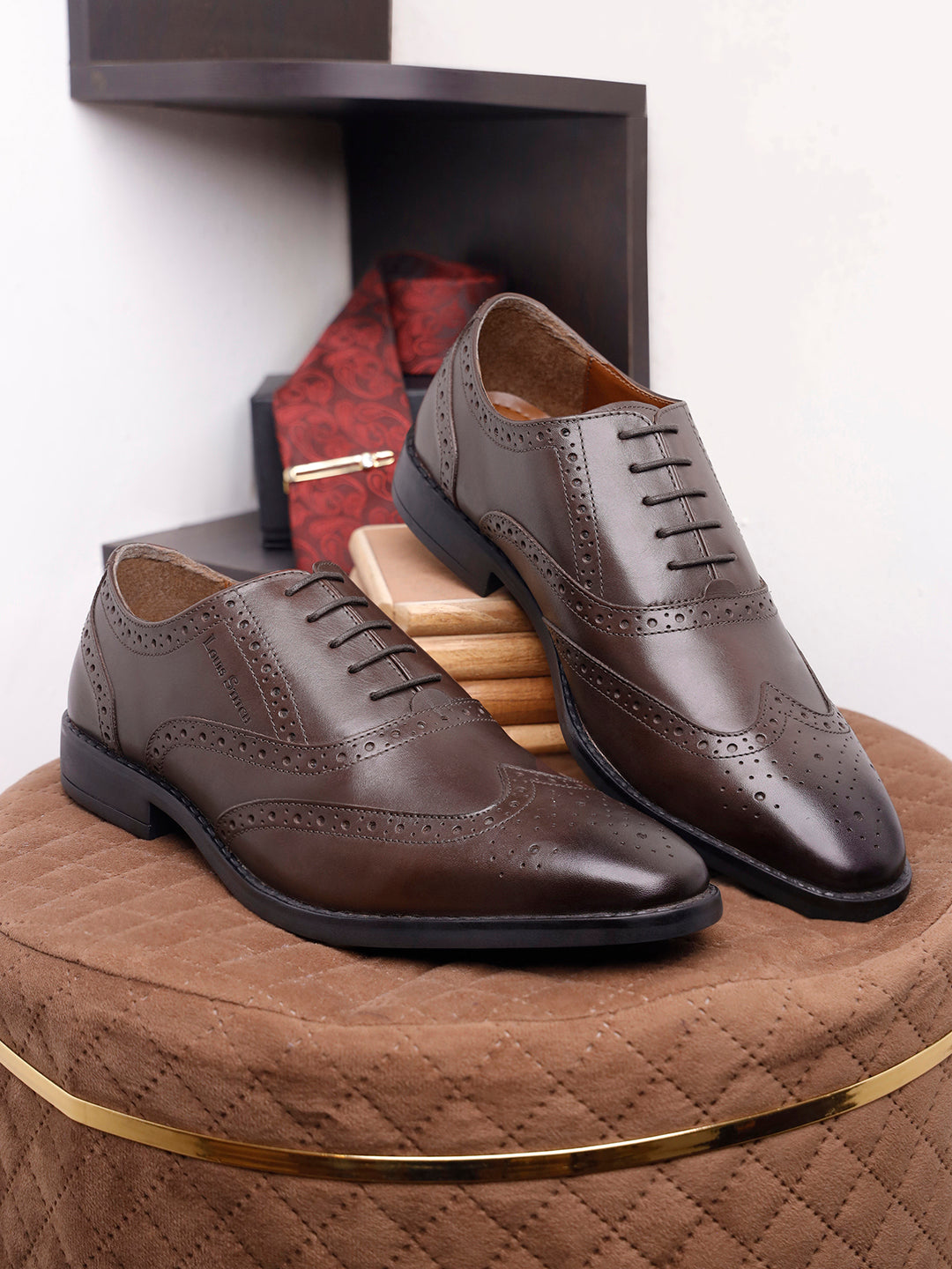 Brunette Brown Egyptian Crust Leather Brogue Shoes