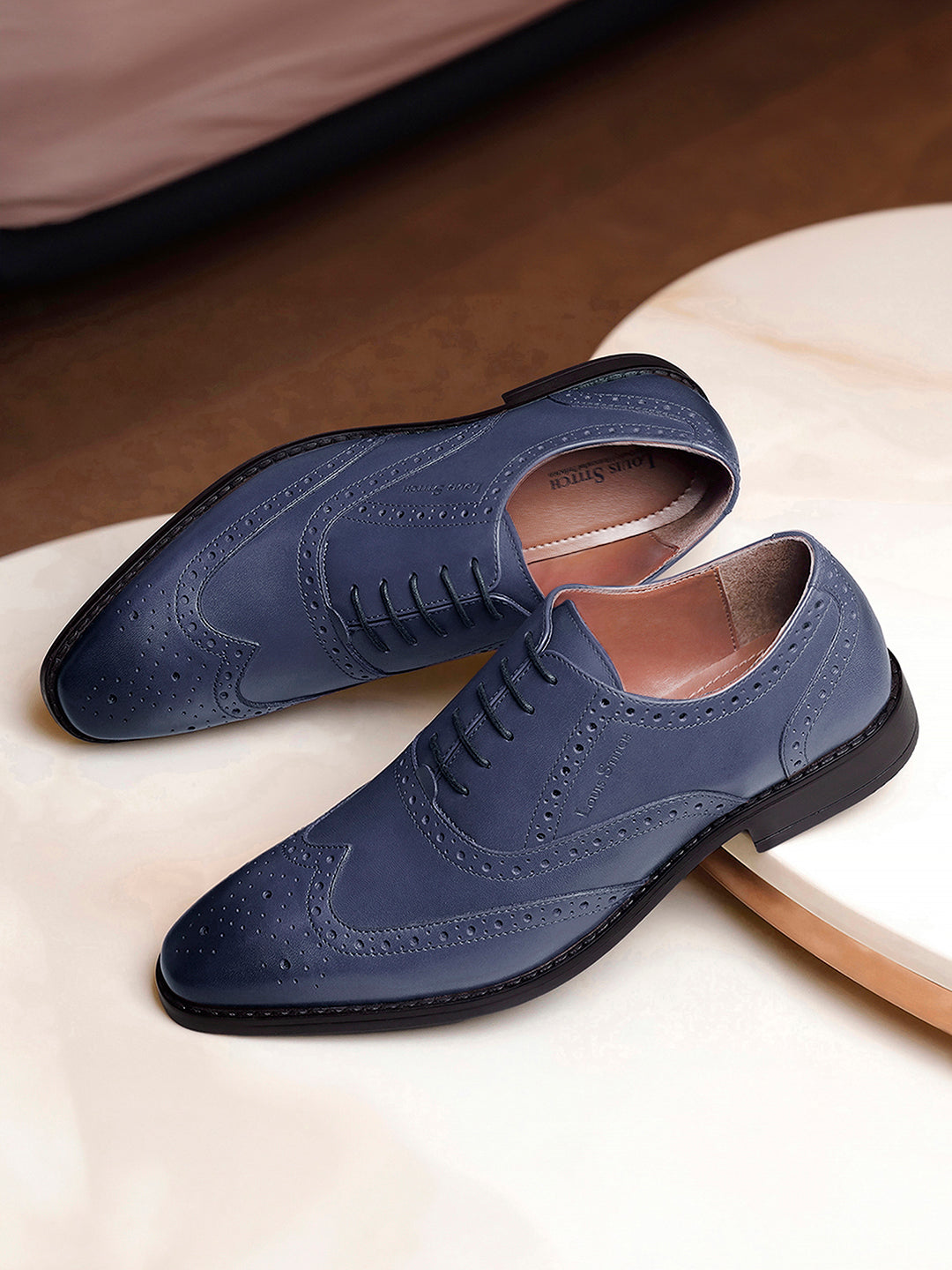 Federal Blue Egyptian Crust Leather Brogue Shoes