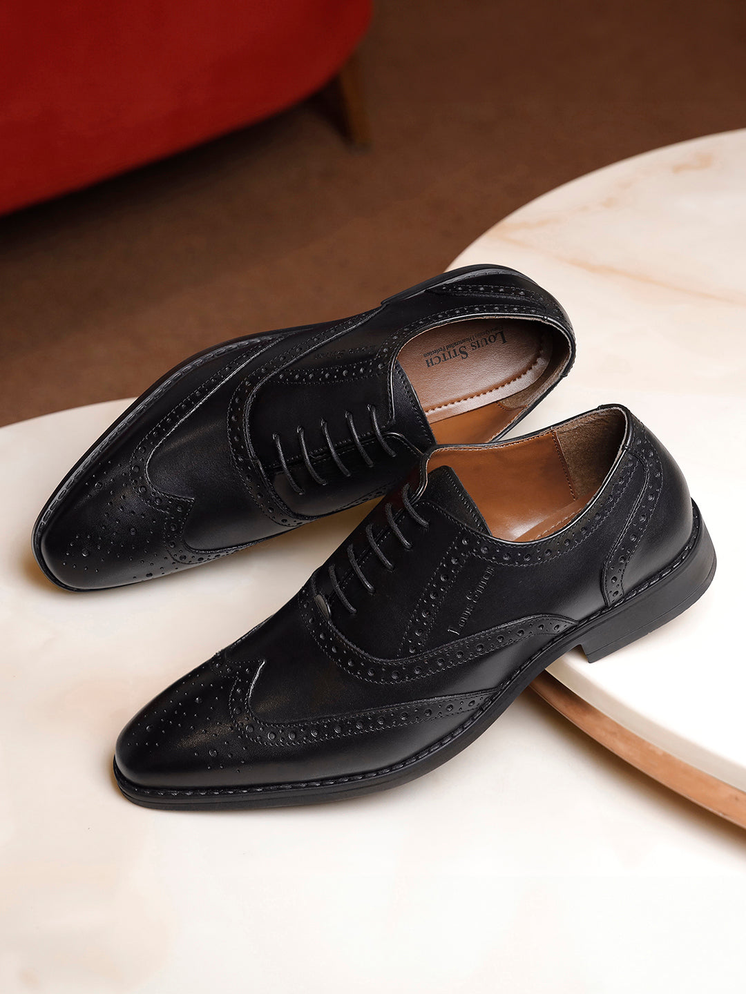 Jet Black Egyptian Crust Leather Brogue Shoes