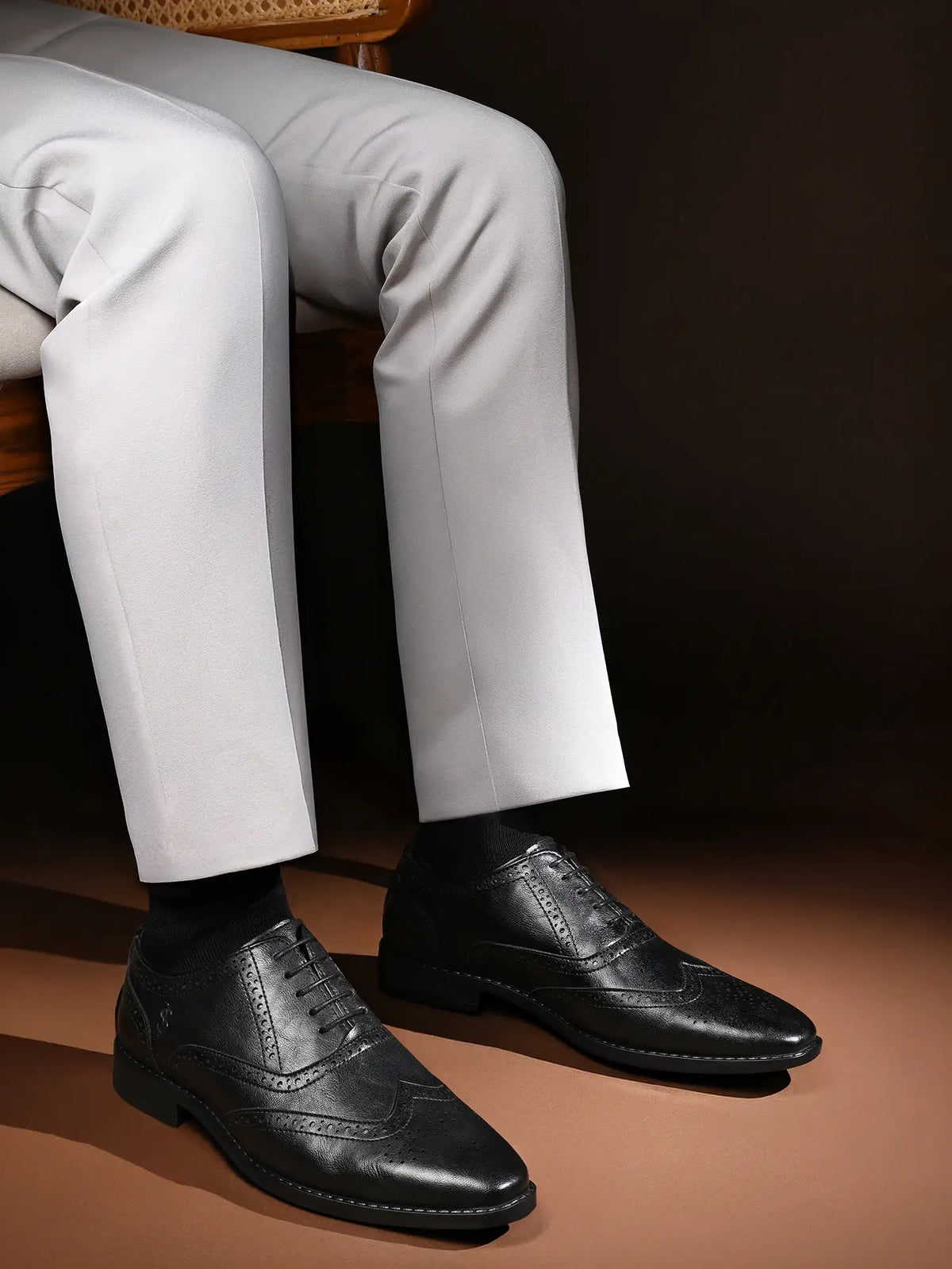 Jet Black Egyptian Crust Leather Brogue Shoes