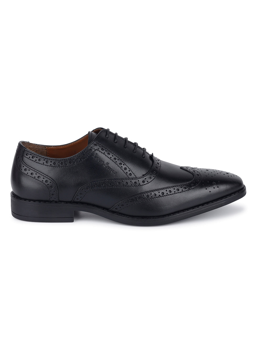 Jet Black Egyptian Crust Leather Brogue Shoes