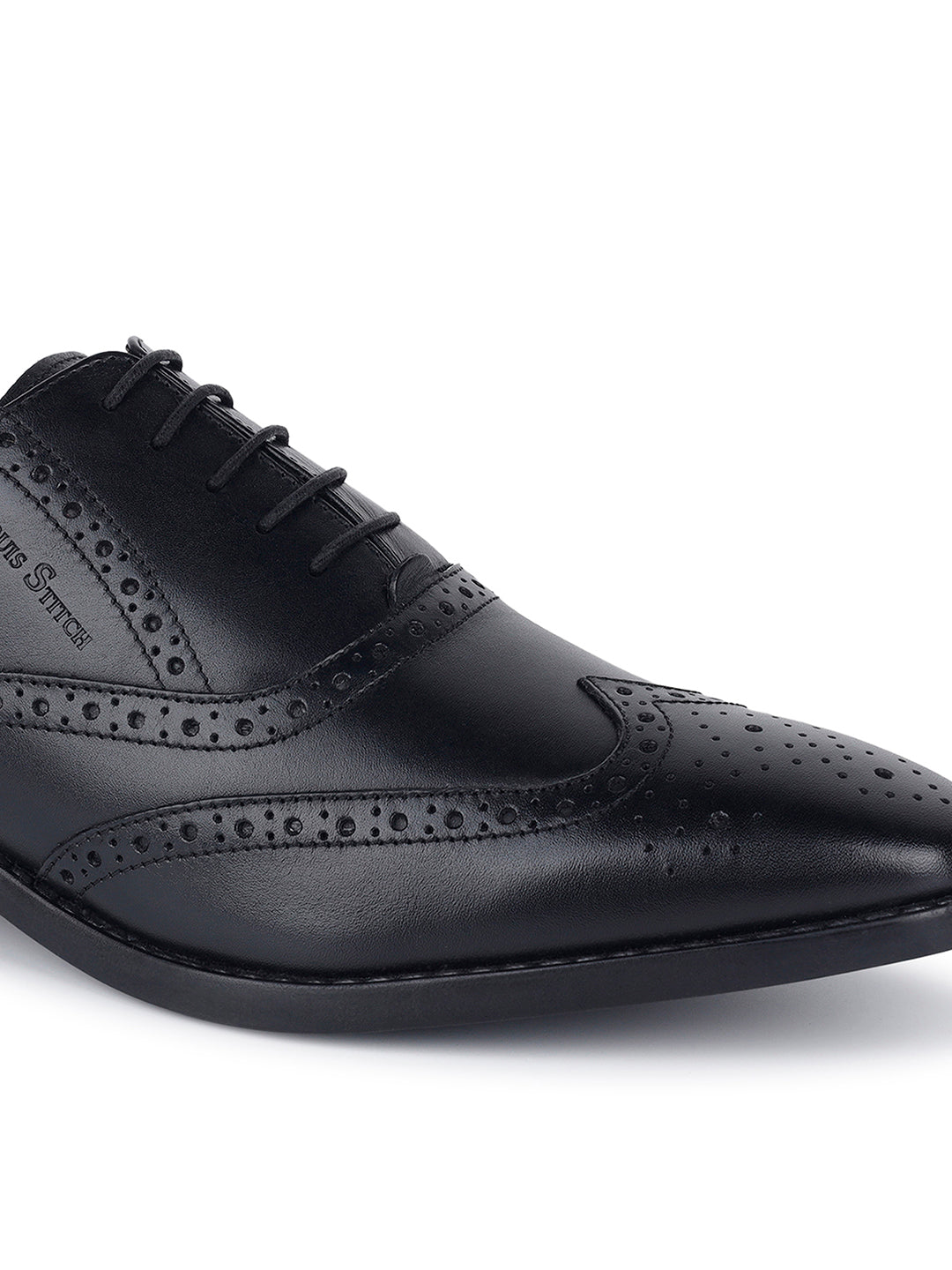 Jet Black Egyptian Crust Leather Brogue Shoes