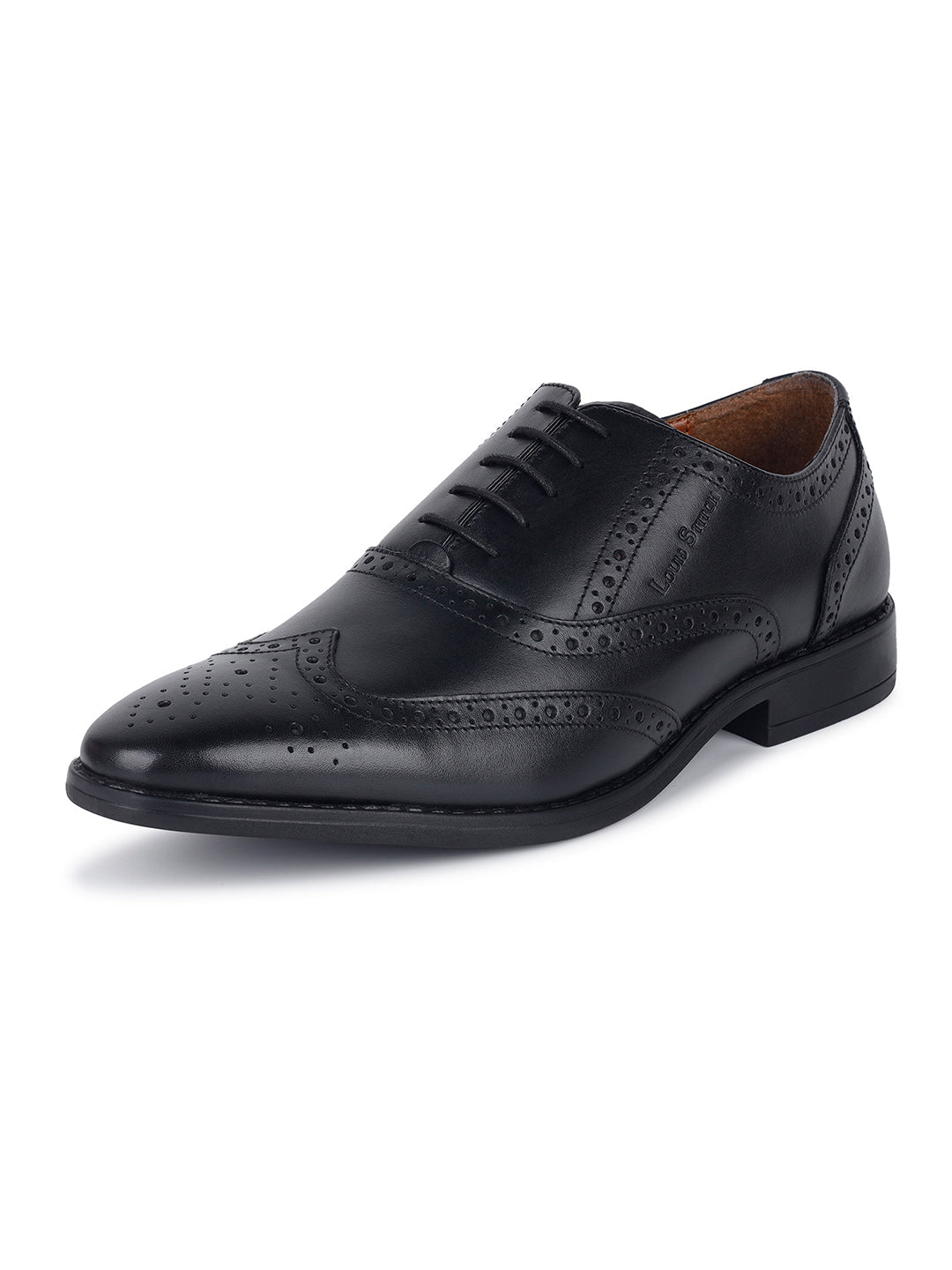 Jet Black Egyptian Crust Leather Brogue Shoes