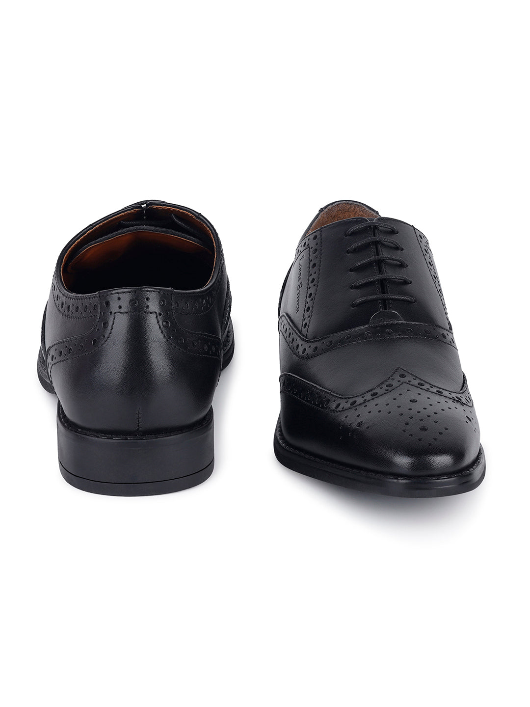Jet Black Egyptian Crust Leather Brogue Shoes