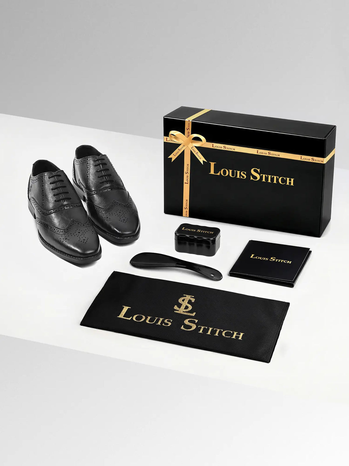 Jet Black Egyptian Crust Leather Brogue Shoes