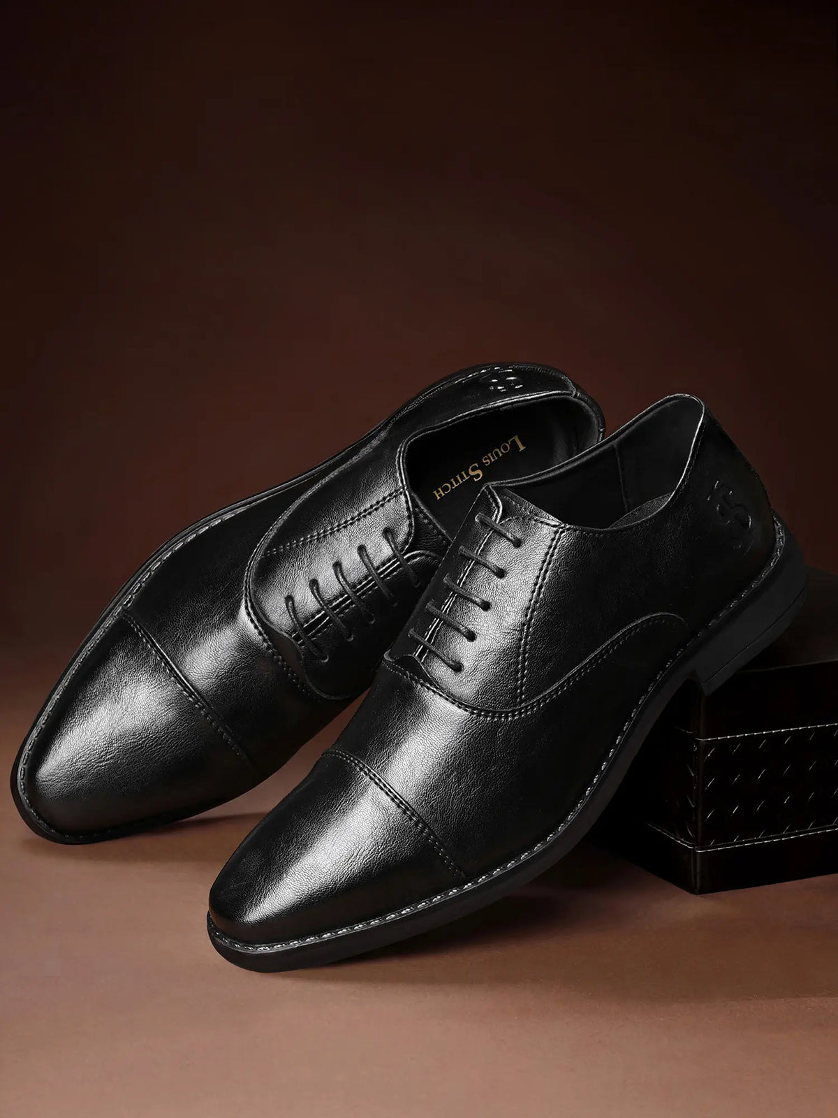 Jet Black Egyptian Crust Leather Derby Shoes