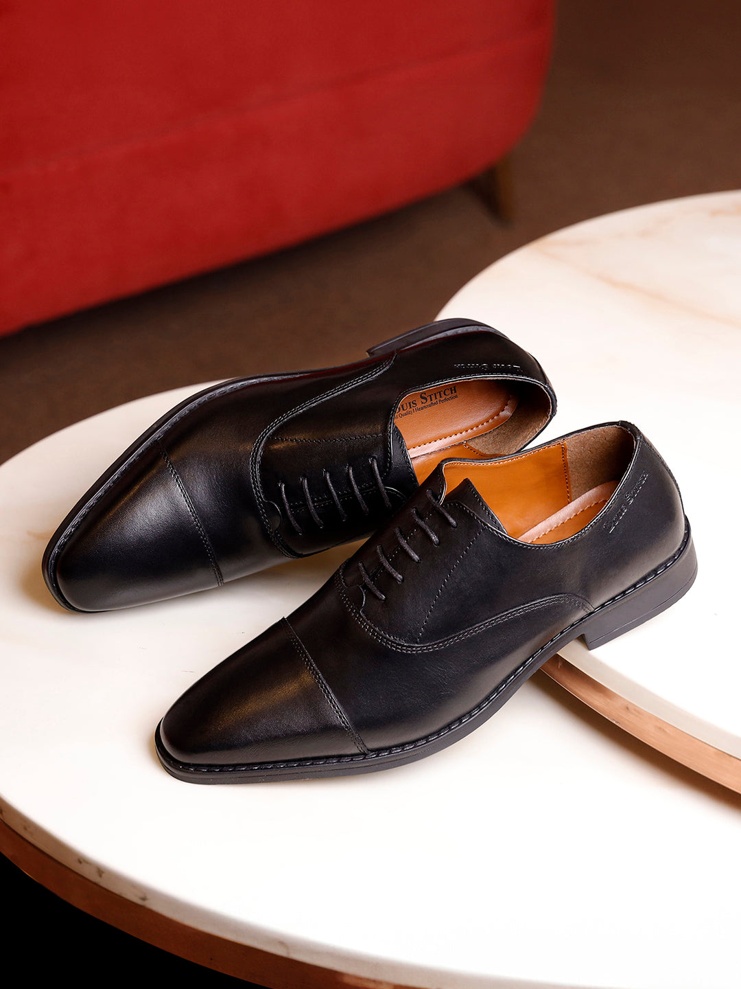 Jet Black Egyptian Crust Leather Derby Shoes