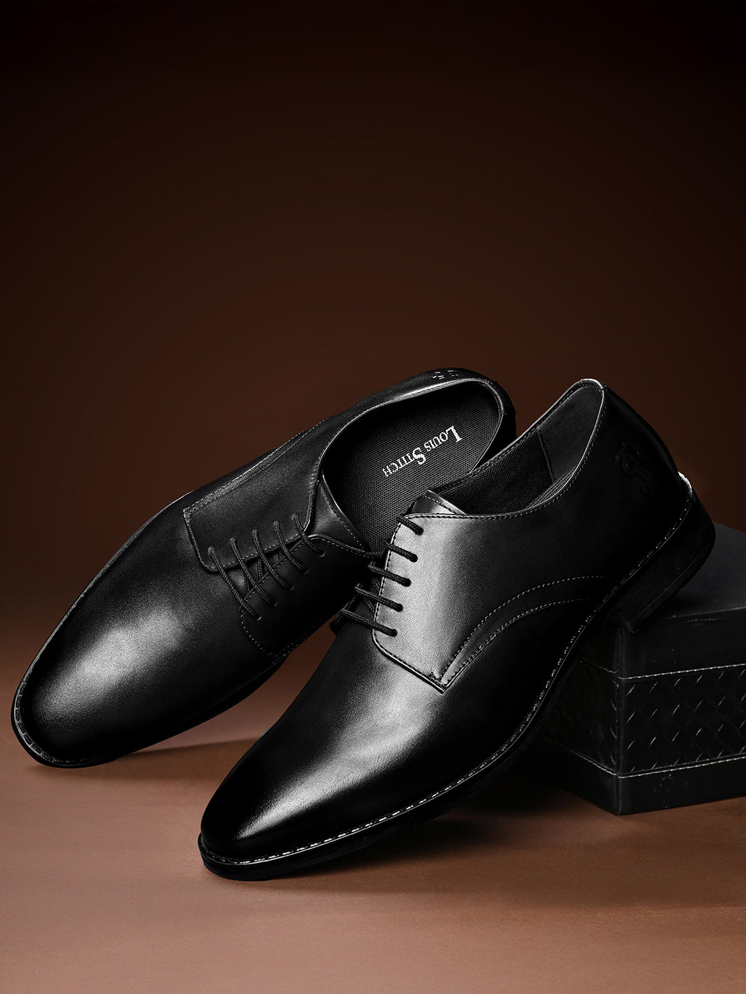 Jet Black Egyptian Crust Leather Derby Shoes