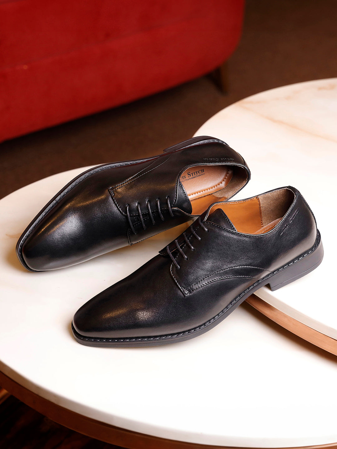 Jet Black Egyptian Crust Leather Derby Shoes