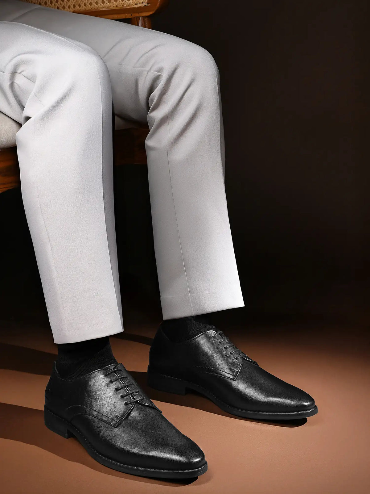 Jet Black Egyptian Crust Leather Derby Shoes