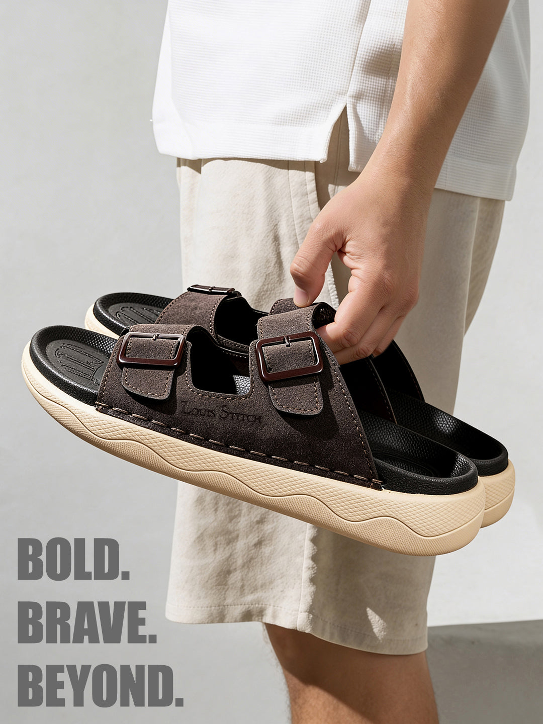 Brunette Brown Double Strap Lightweight Open Toe Sandal