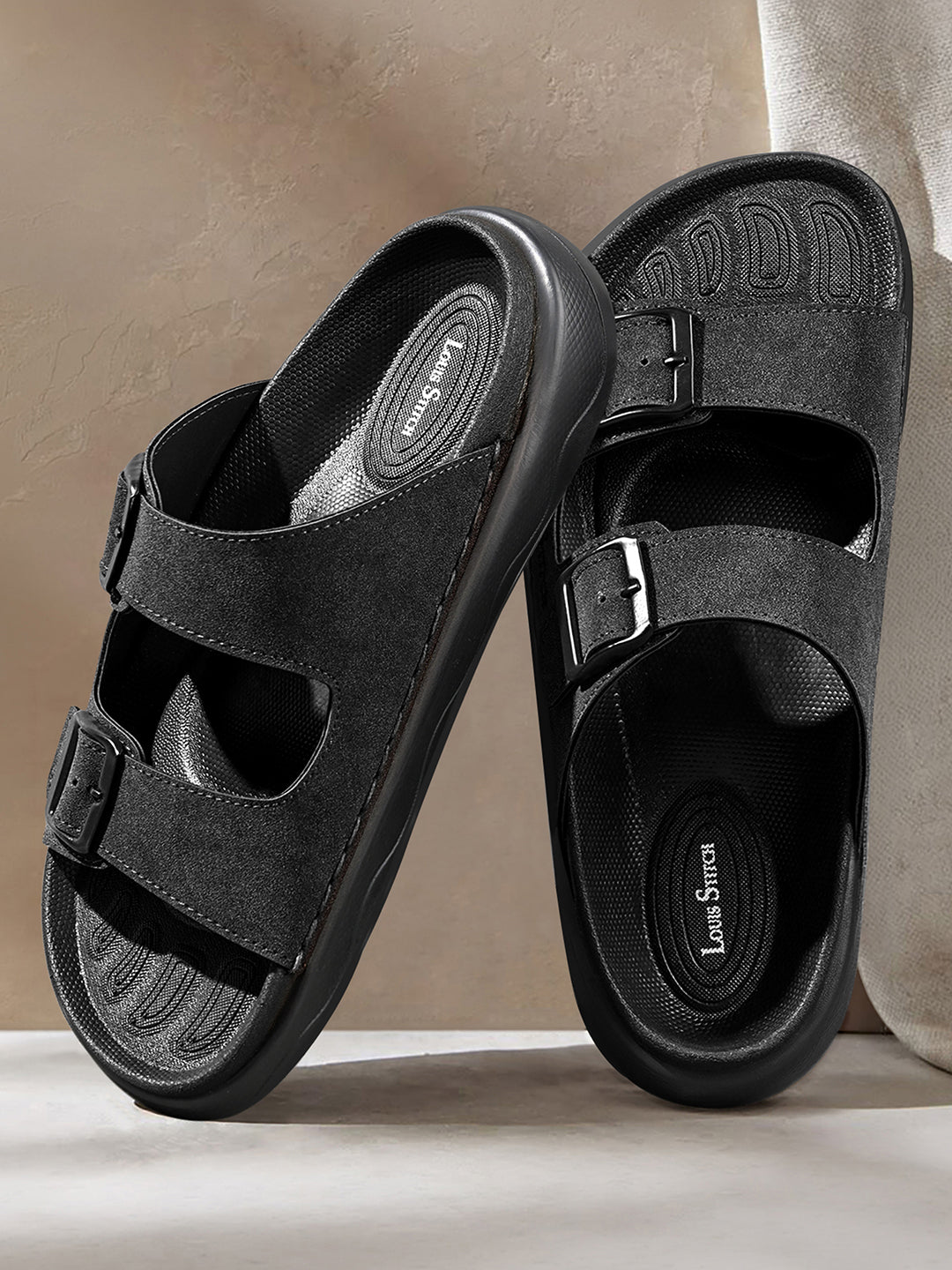 Jet Black Double Strap Lightweight Open Toe Sandal