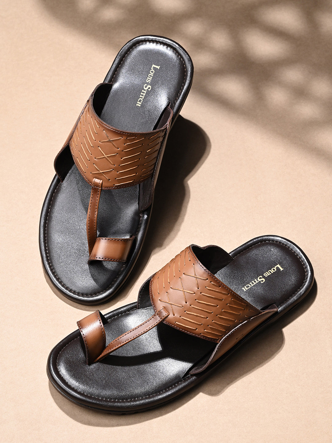 Tan Kolhapuri Style Lightweight Toe Ring Leather Sandal