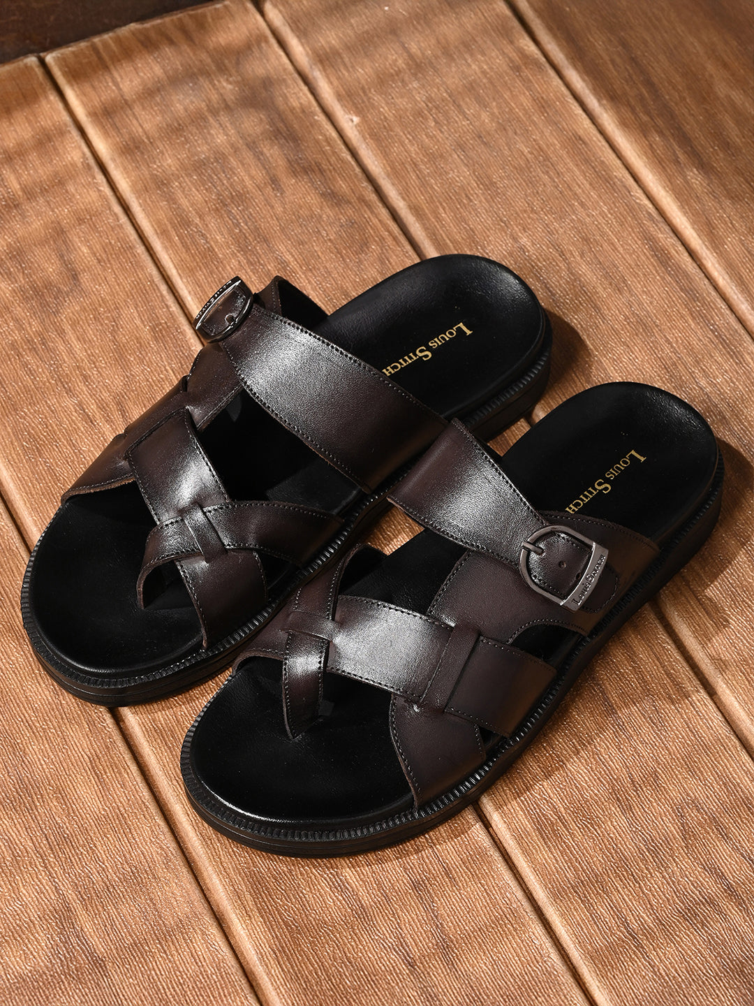 Brown Kolhapuri Style Lightweight Cross Strap Leather Sandal